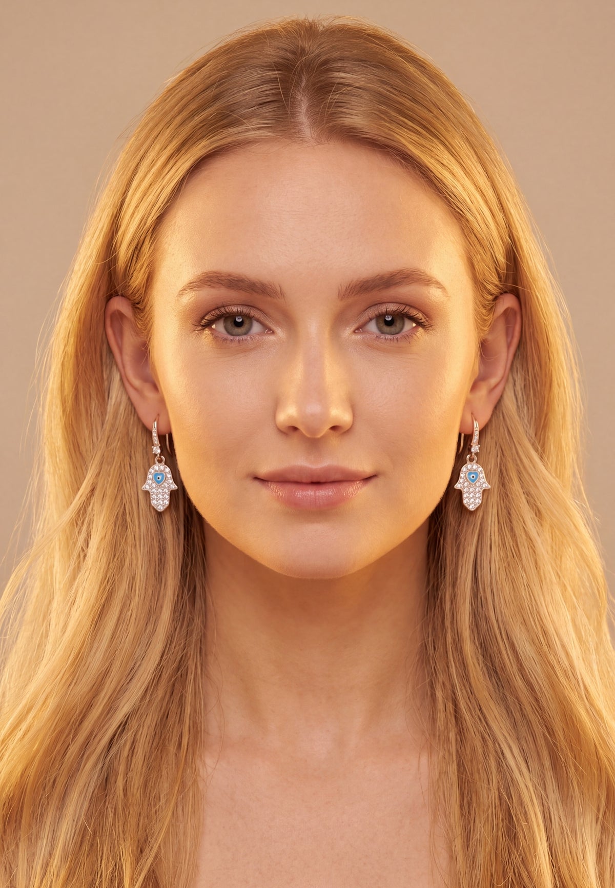 Hamsa Hand Drop Earrings Gold