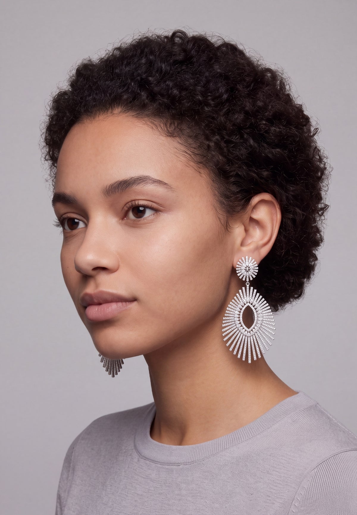 Geometria Sunburst Statement Drop Earrings Silver