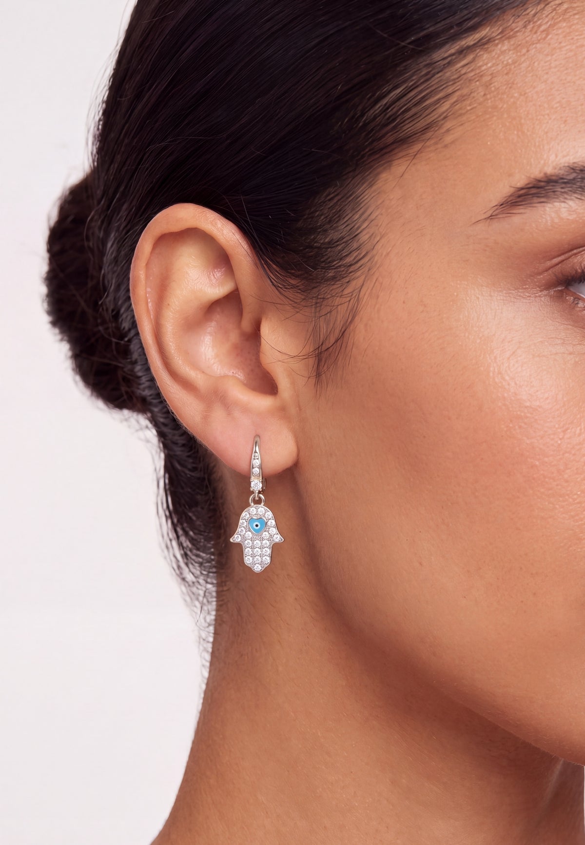 Hamsa Hand Drop Earrings Silver
