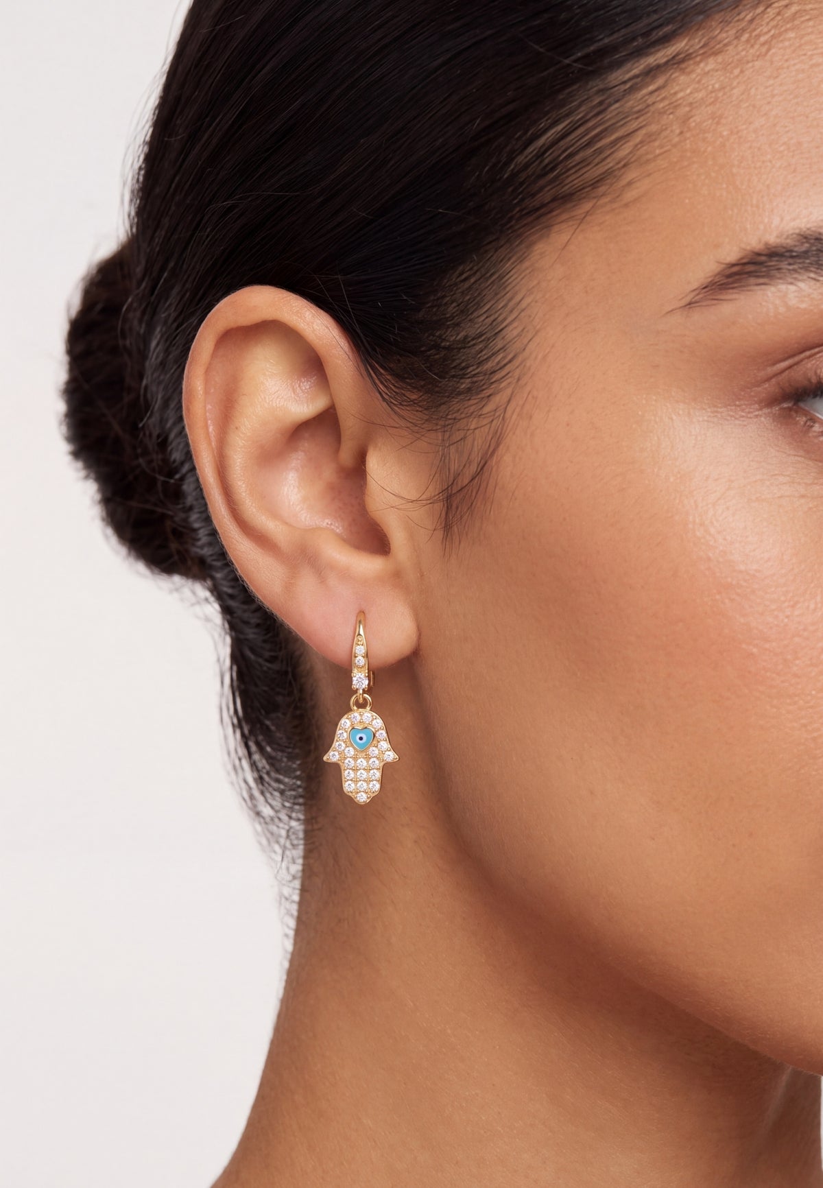 Hamsa Hand Drop Earrings Gold