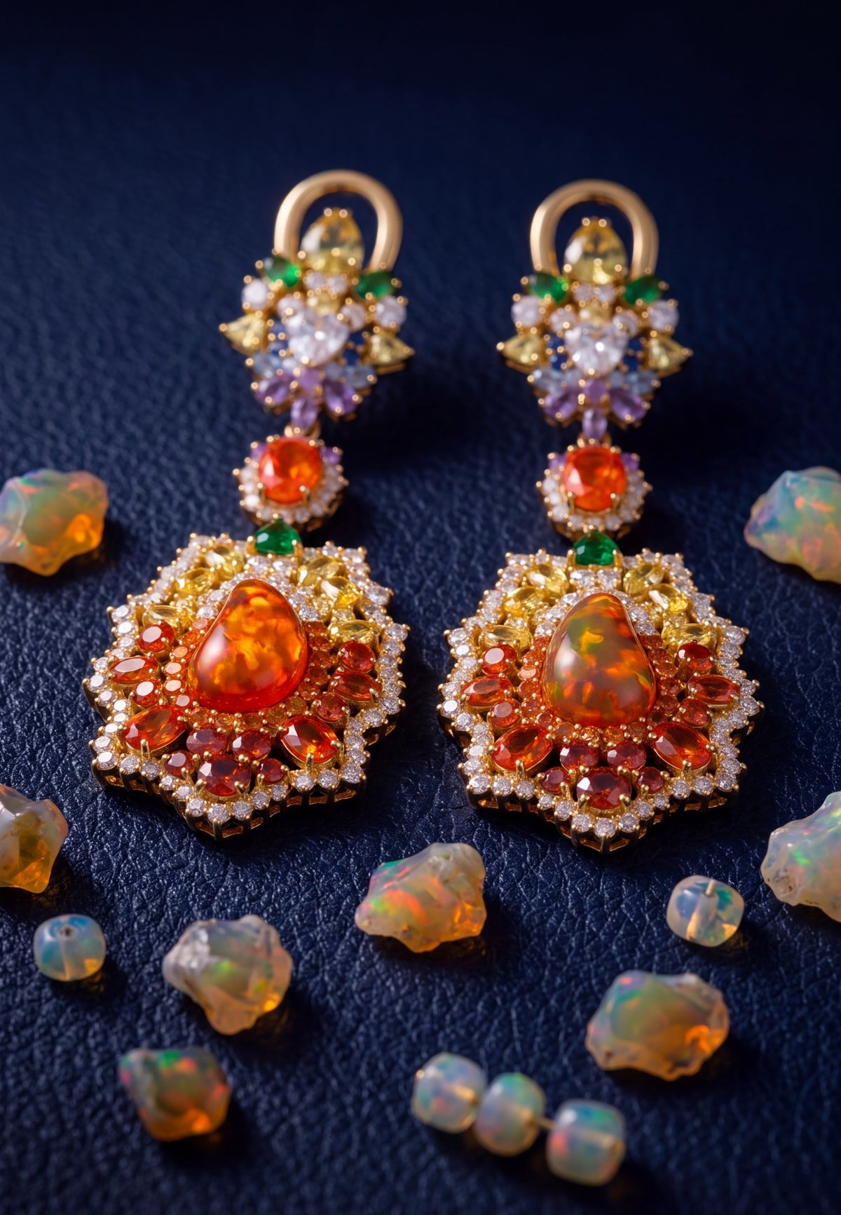Frida Fire Opal Rainbow Drop Earrings Gold