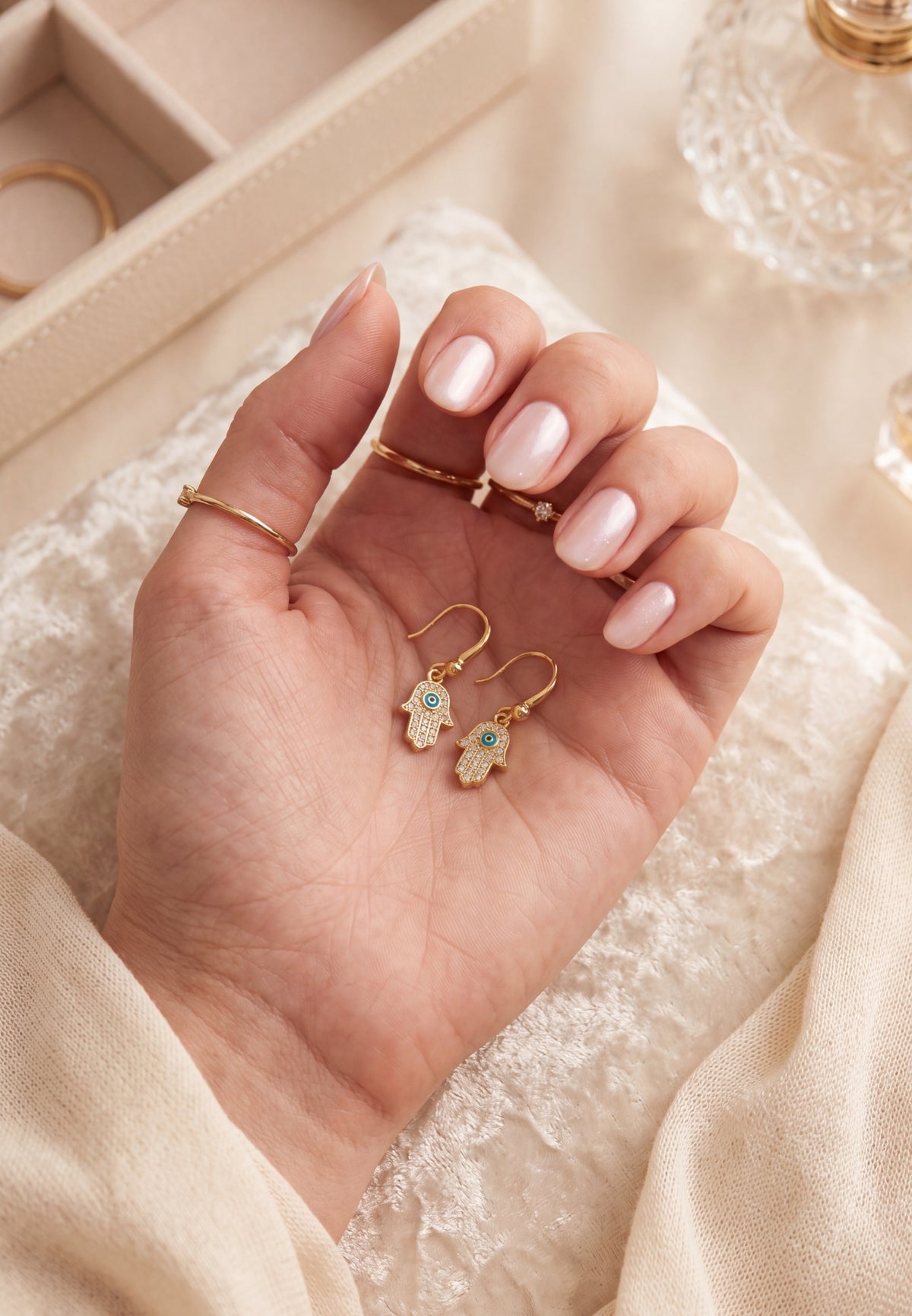 Hamsa Hand Drop Earrings Gold