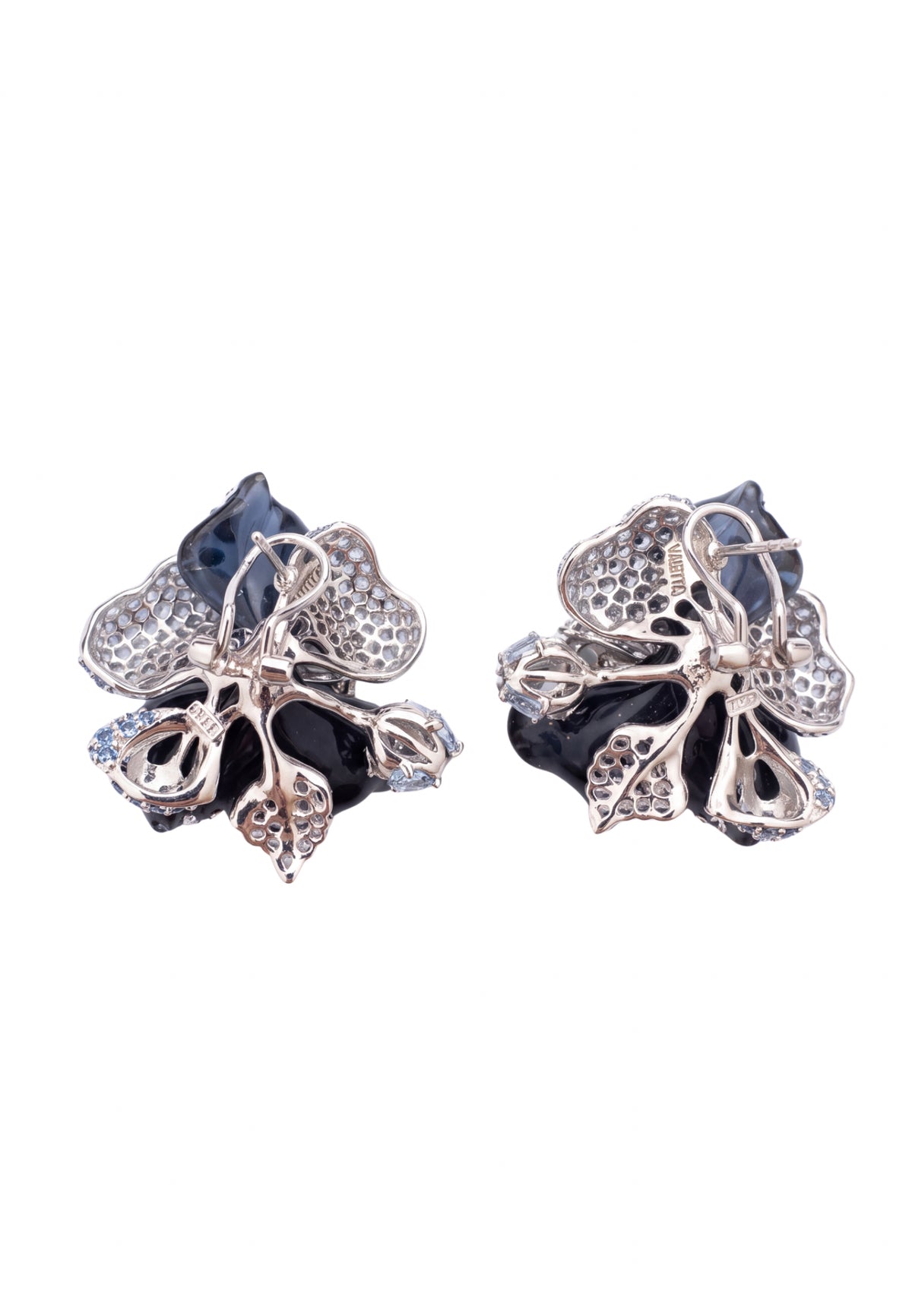 Blue Orchid Flower Stud Earrings Silver