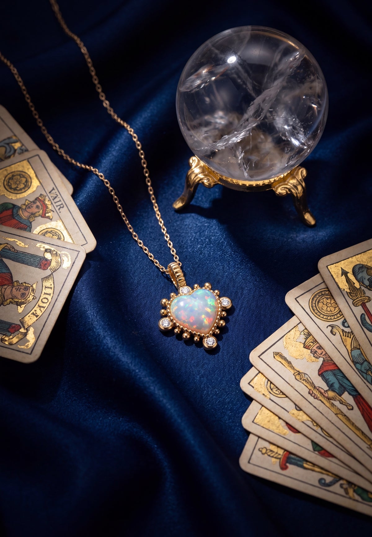 Angelique White Opal Heart Pendant Necklace Gold