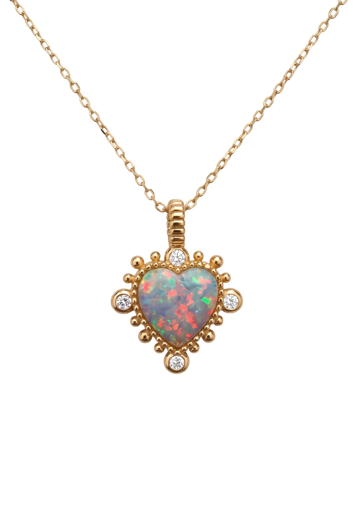 Angelique White Opal Heart Pendant Necklace Gold