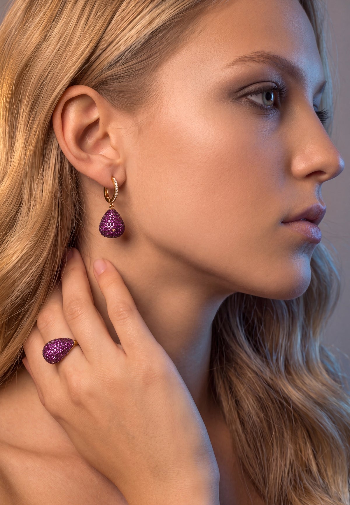 Valerie Pear Drop Gemstone Earrings Gold Ruby