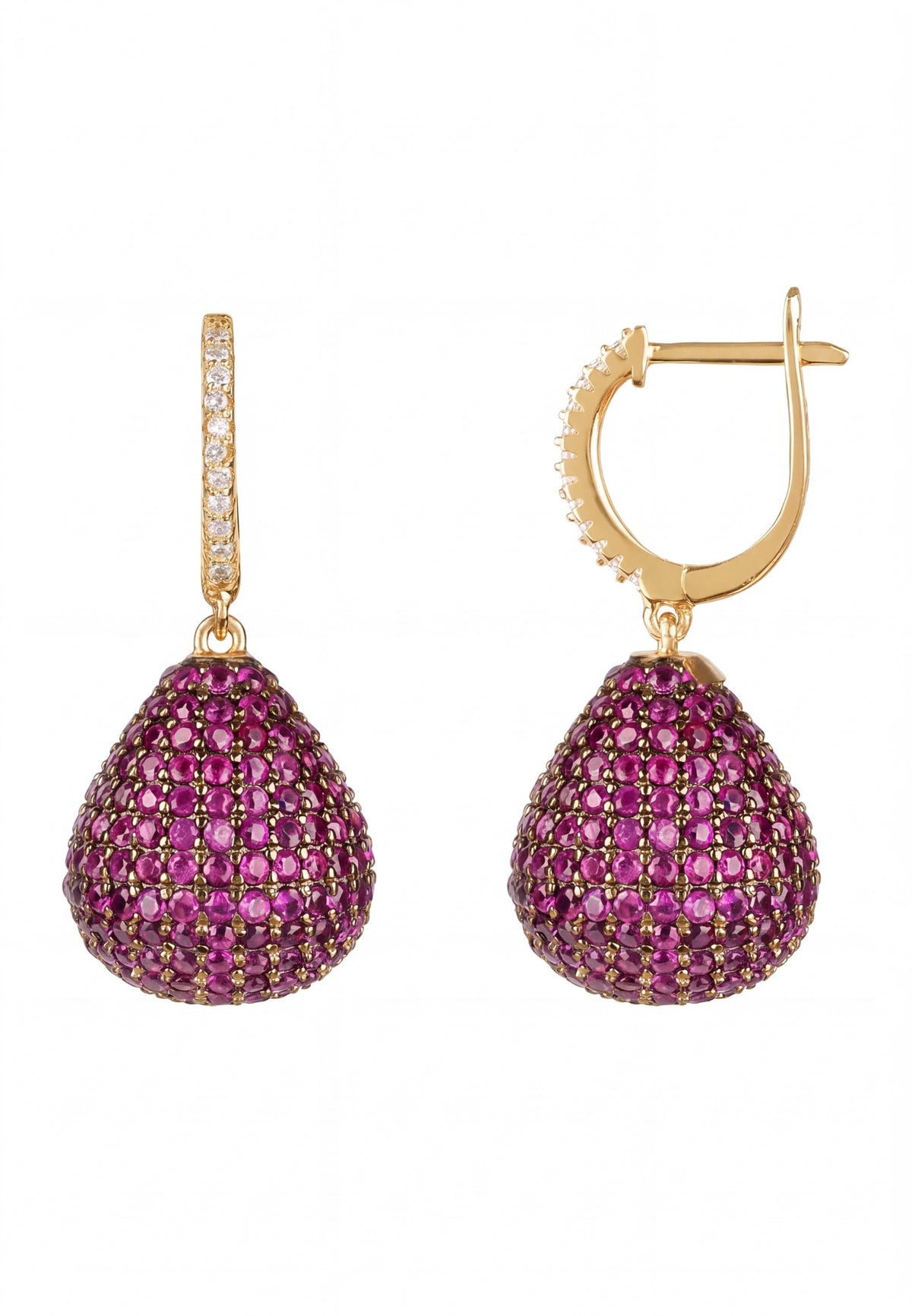 Valerie Pear Drop Gemstone Earrings Gold Ruby