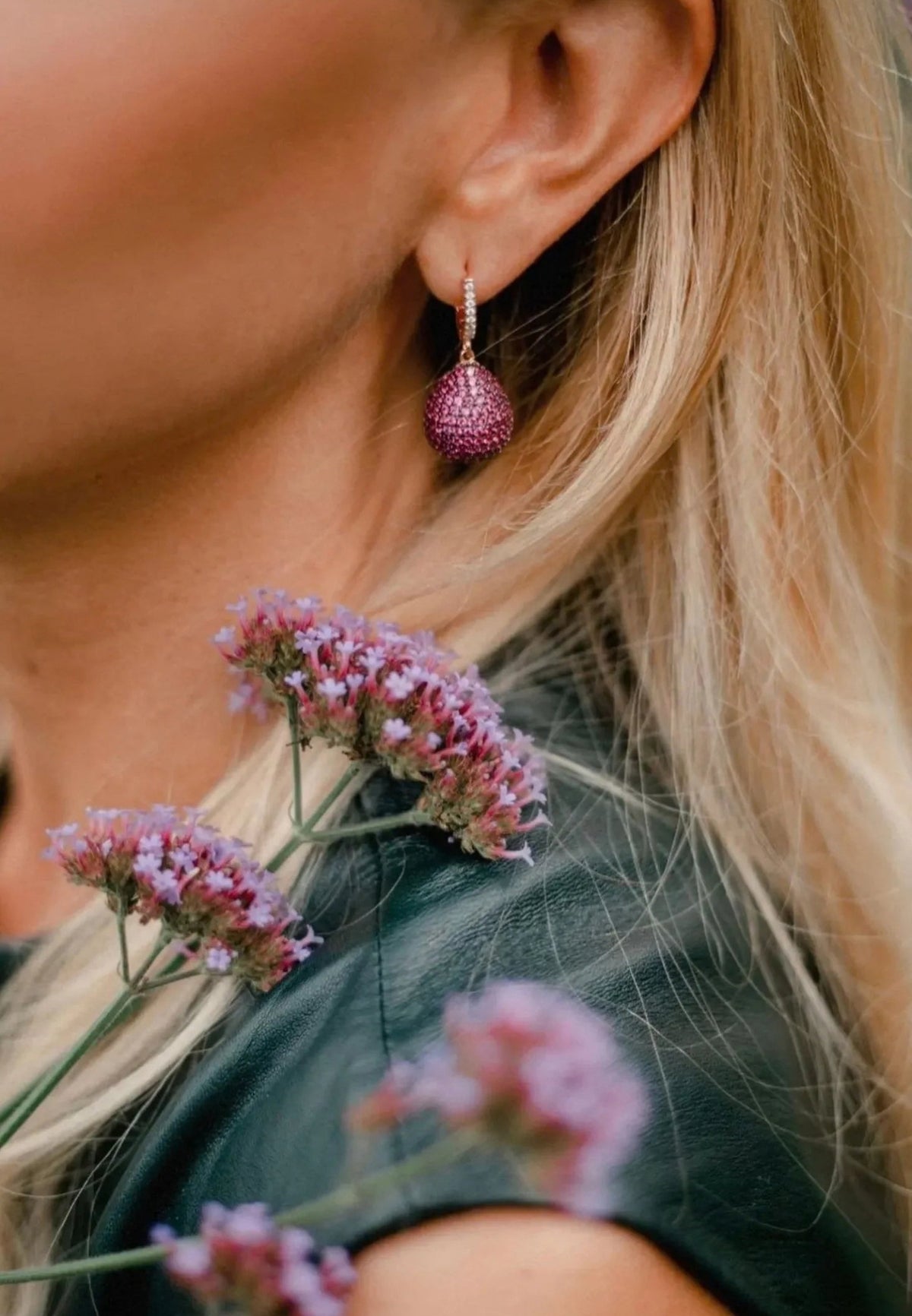 Valerie Pear Drop Gemstone Earrings Gold Ruby