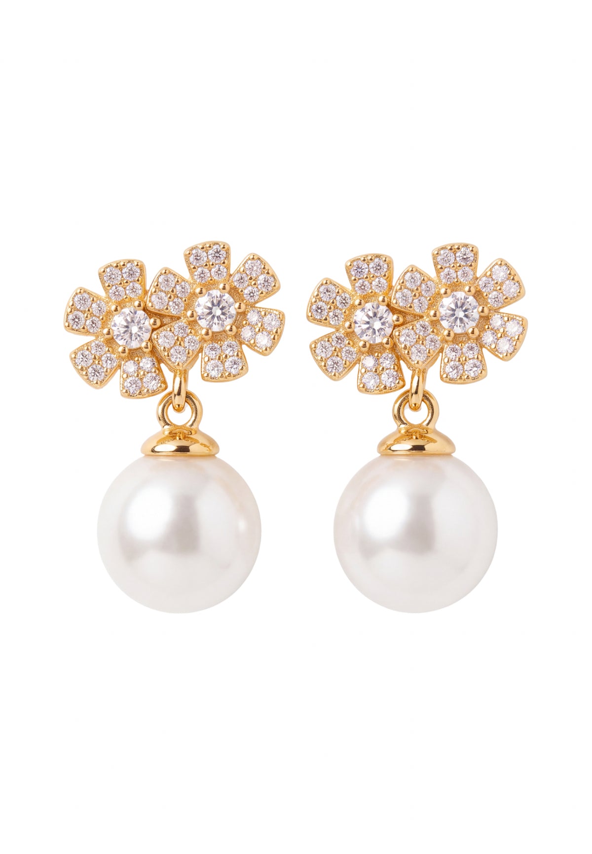 Bouquet And Pearl Drop Earrings Gold