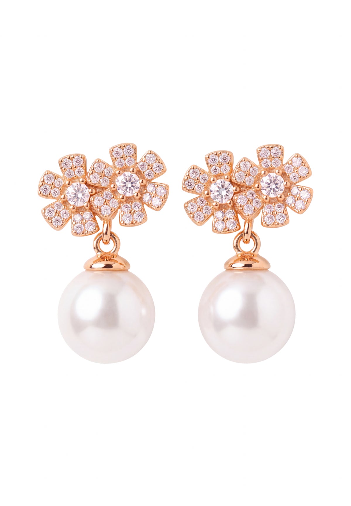 Bouquet And Pearl Drop Earrings Rosegold