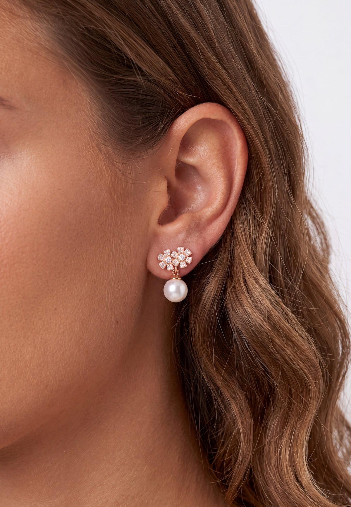 Bouquet And Pearl Drop Earrings Rosegold