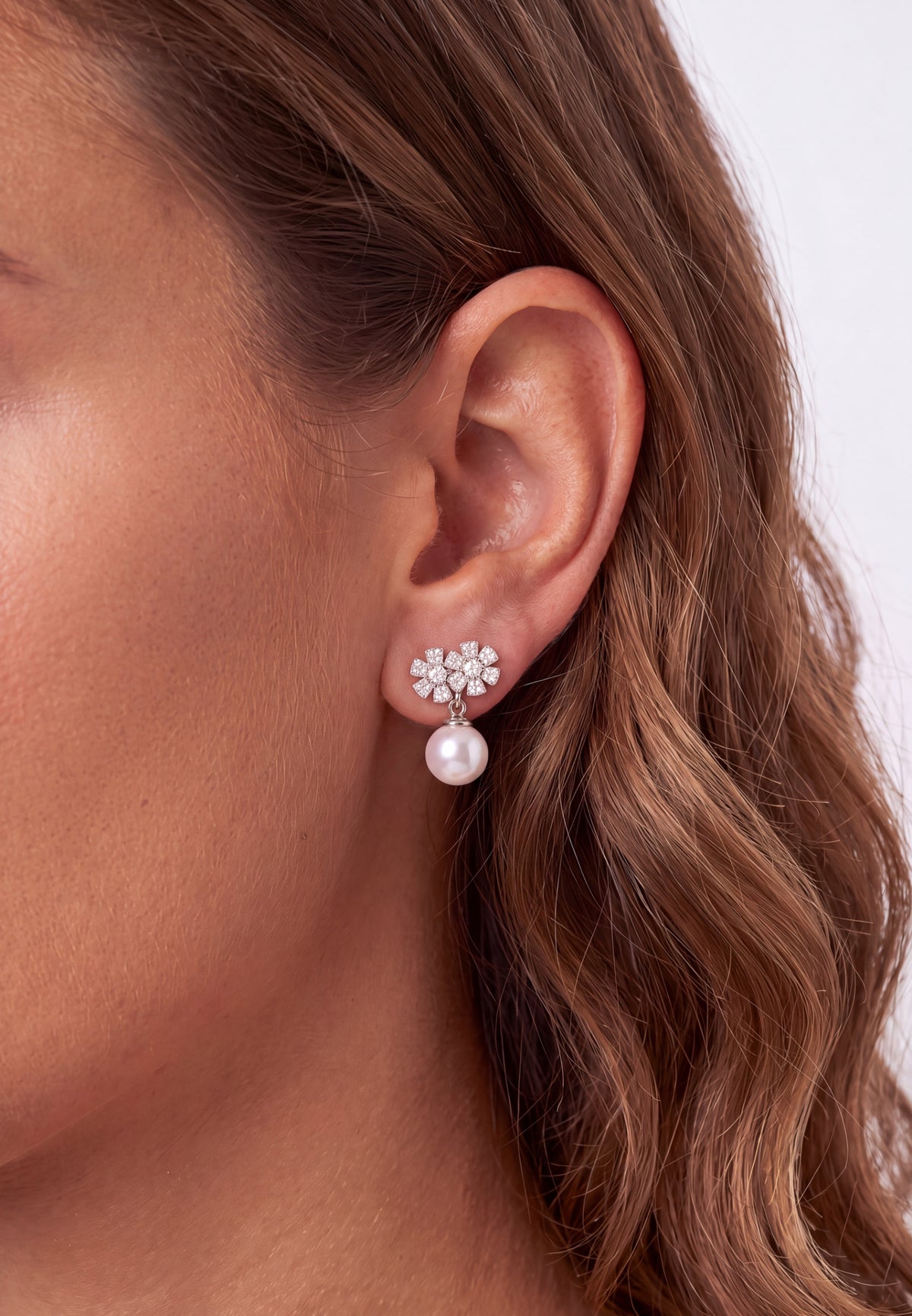 Bouquet And Pearl Drop Earrings Silver
