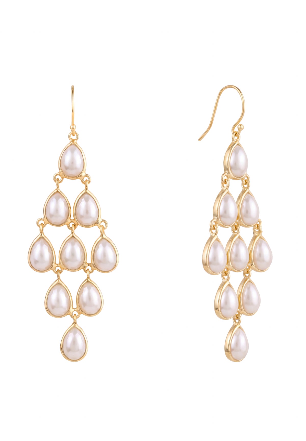 Erviola Gemstone Cascade Earrings Gold Pearl