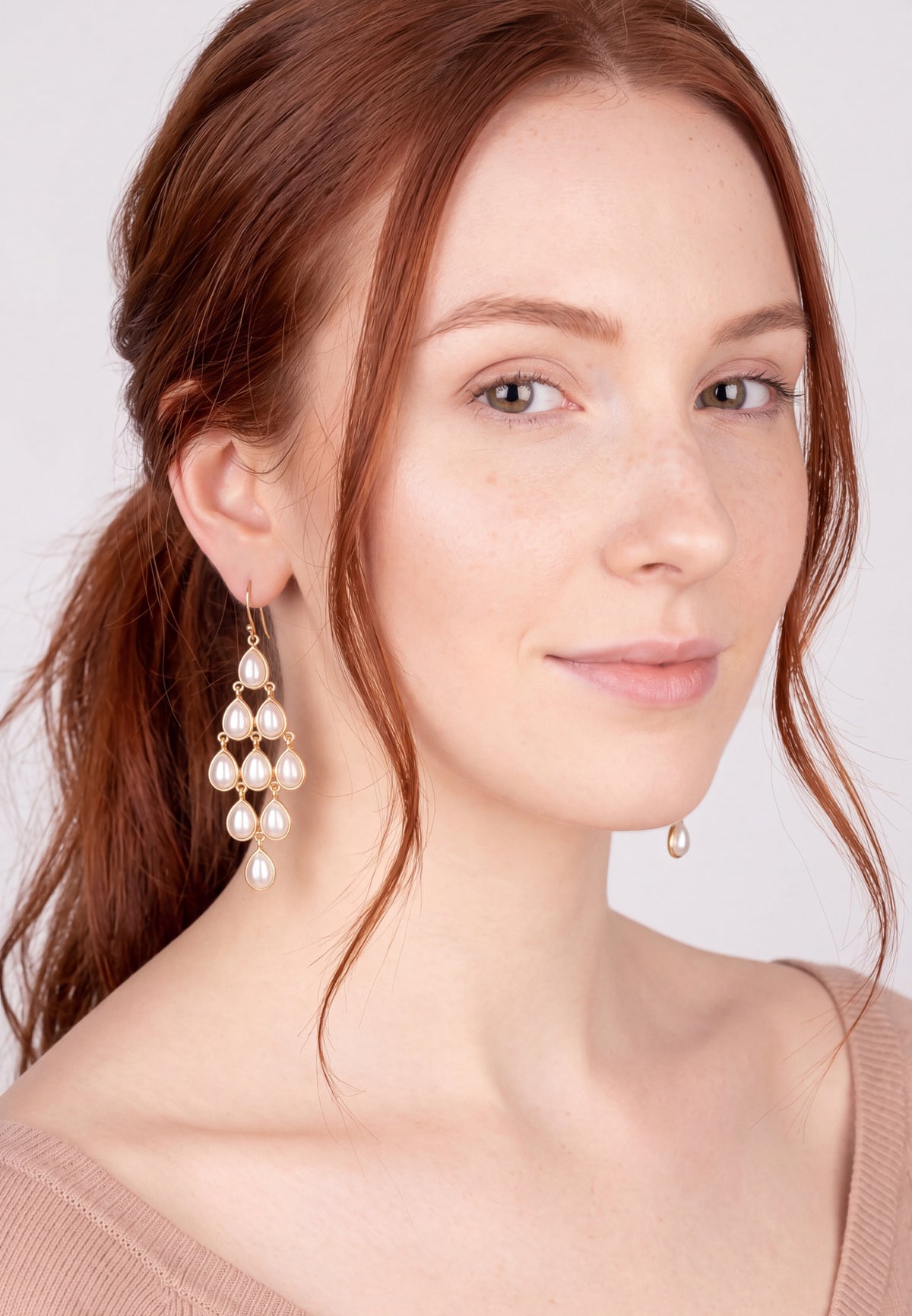 Erviola Gemstone Cascade Earrings Gold Pearl