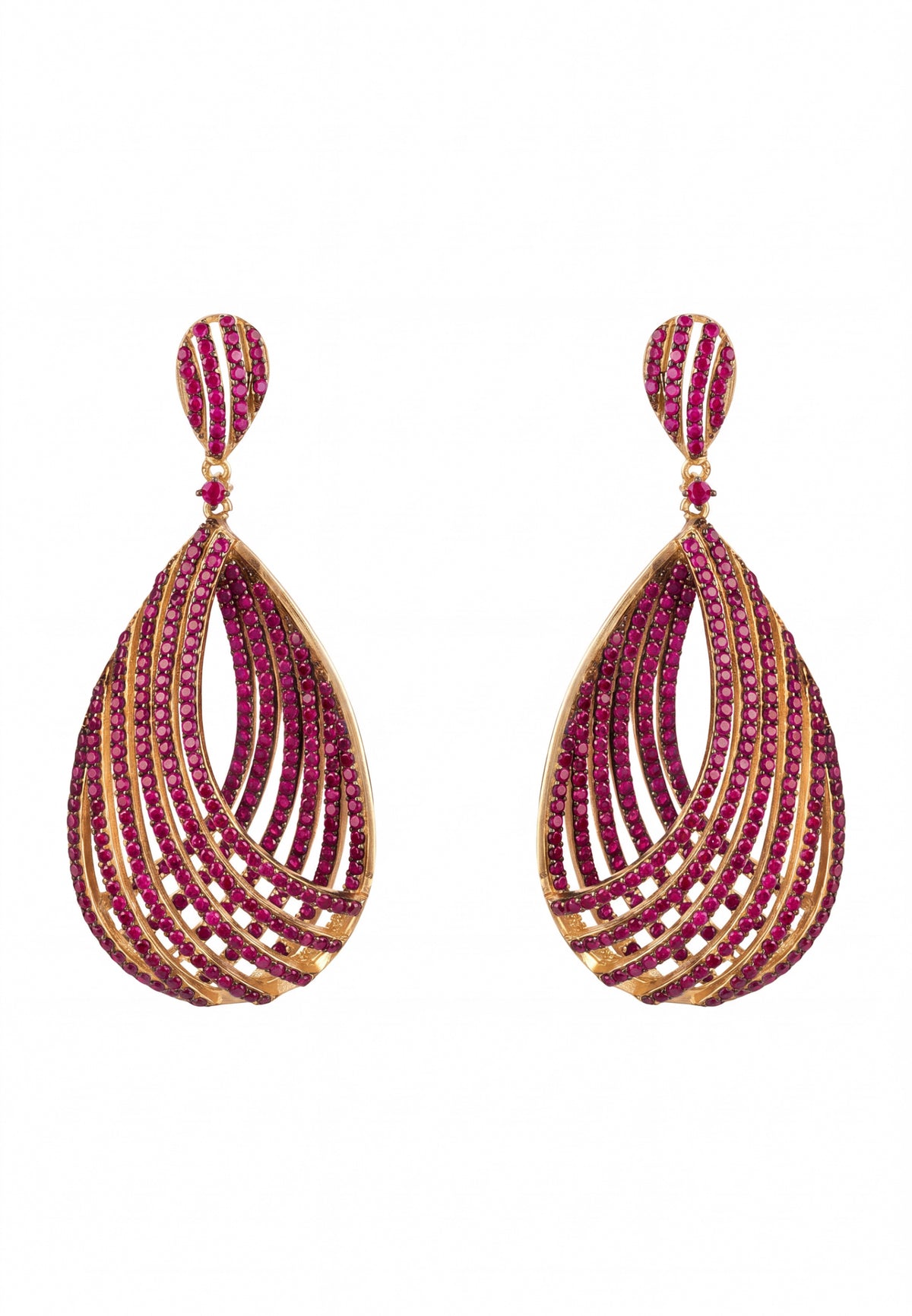 Vortex Teardrop Earrings Ruby Pink Gold