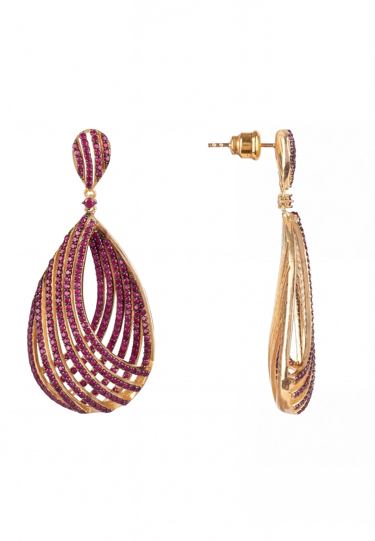 Vortex Teardrop Earrings Ruby Pink Gold