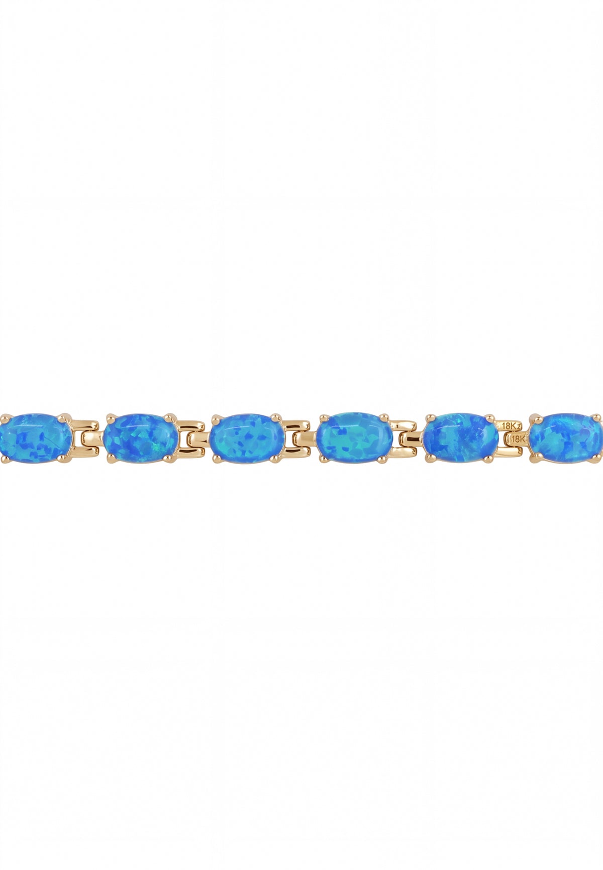Gold bracelet featuring oval-cut bright blue lab-created opals.