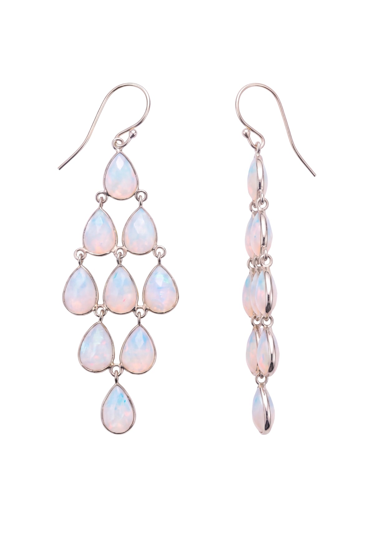 Erviola Gemstone Cascade Earrings Silver Opal