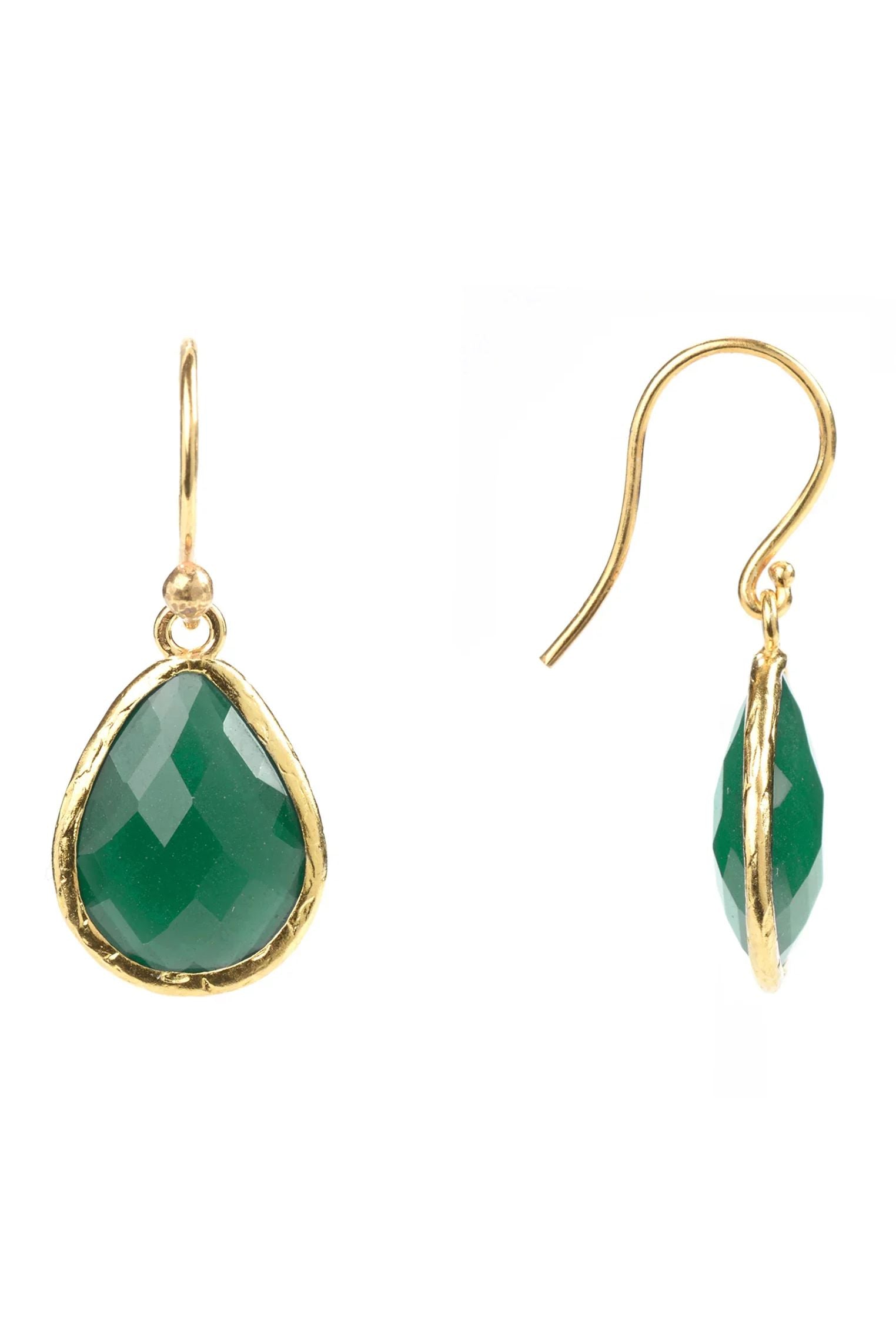 Petite Drop Earrings Green Onyx Gold