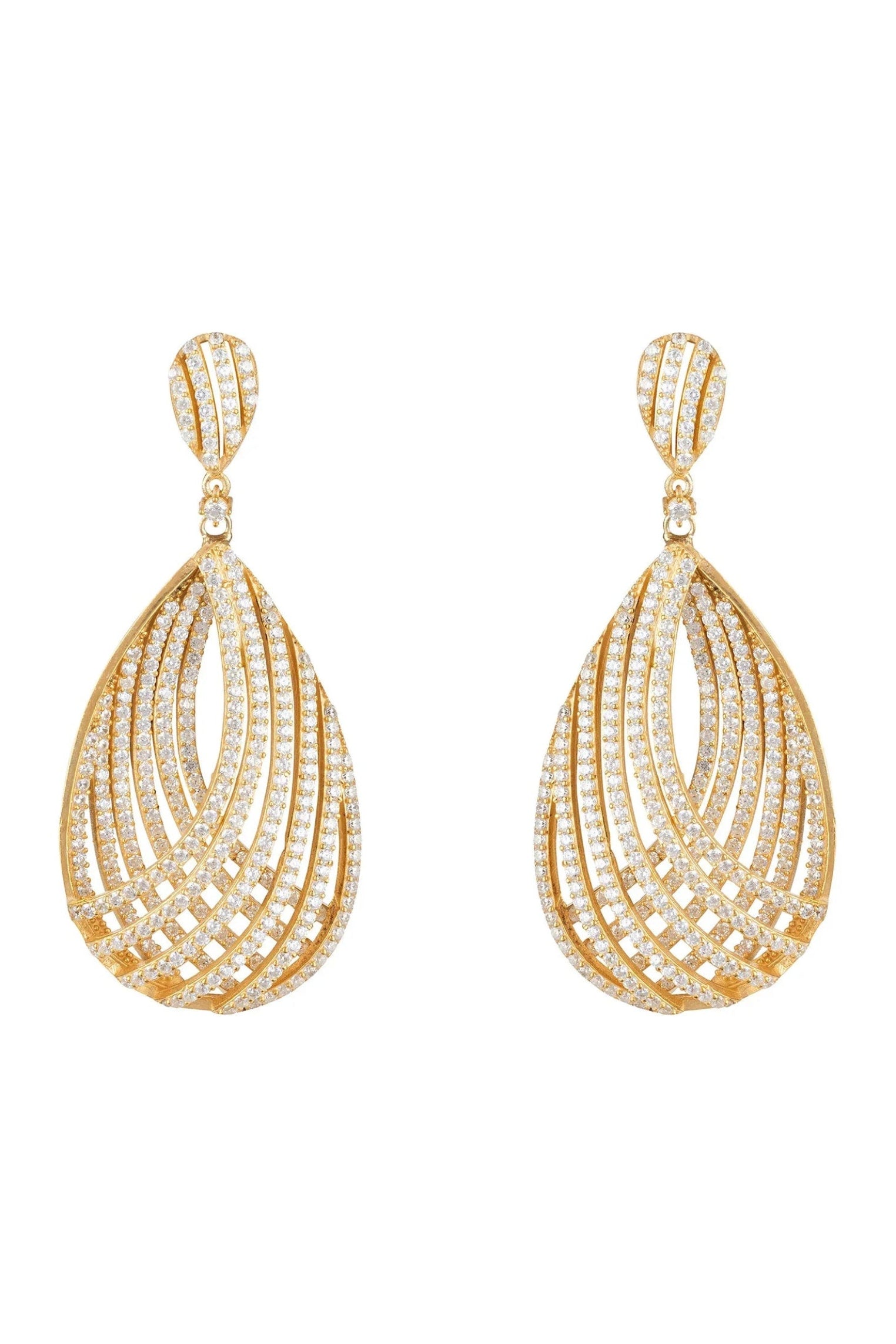Gold and diamond teardrop earrings.
