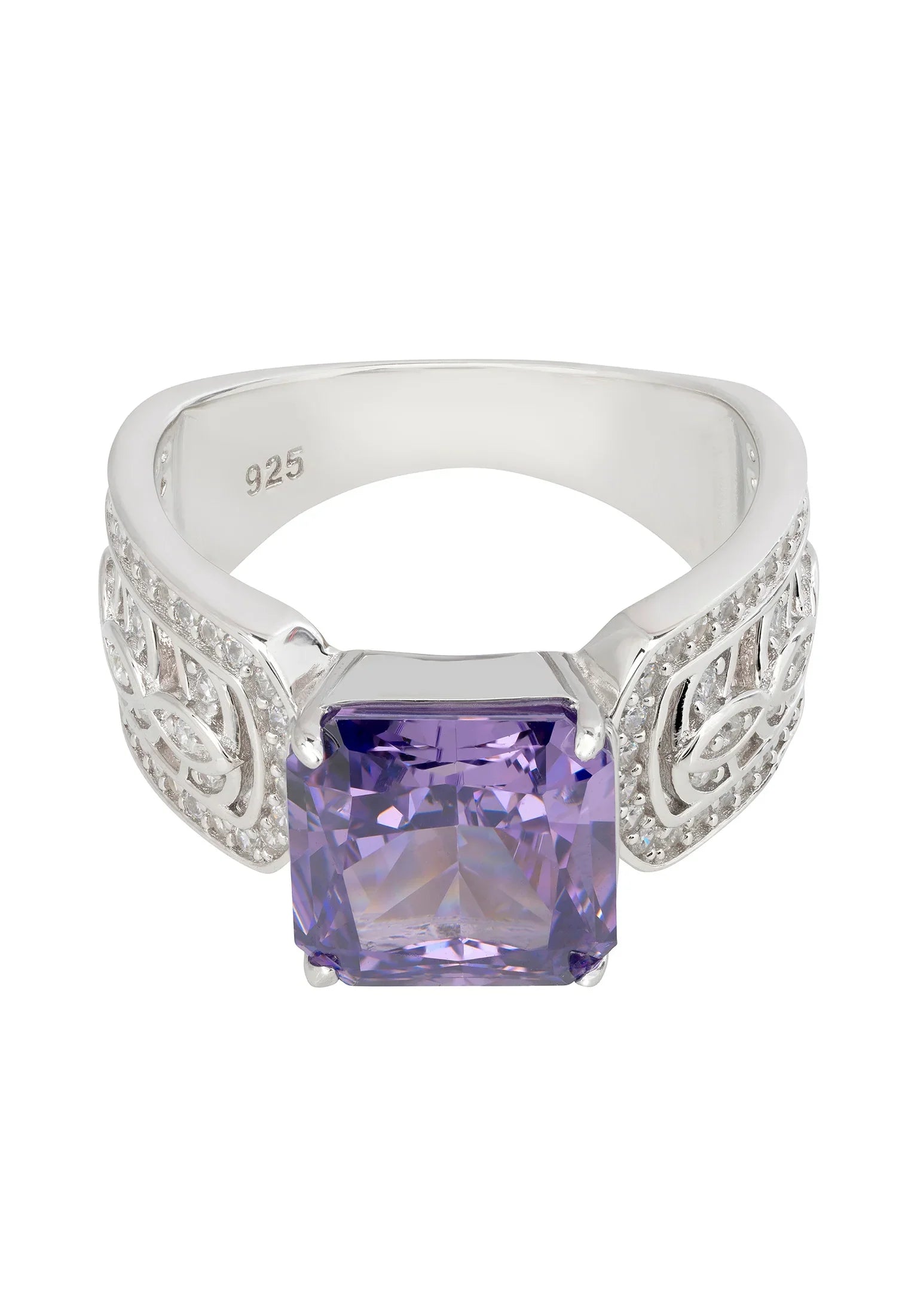 Amethyst engraved silver ring.
