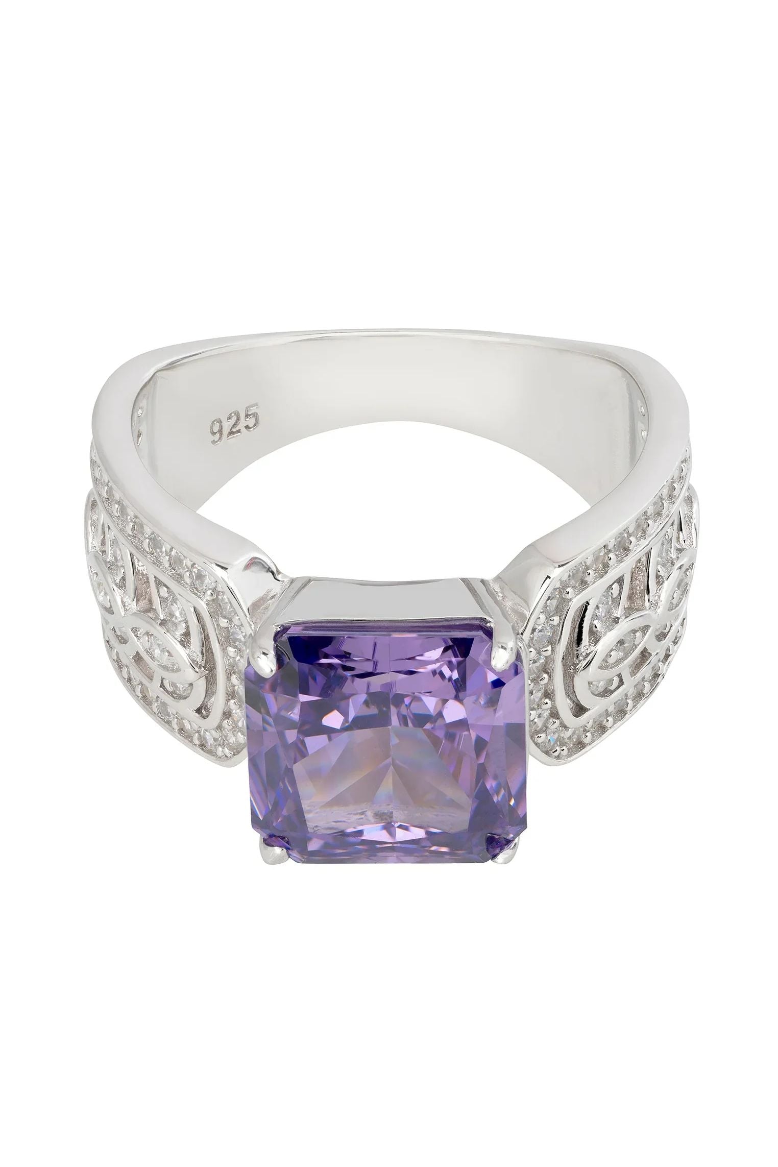 Amethyst engraved silver ring.
