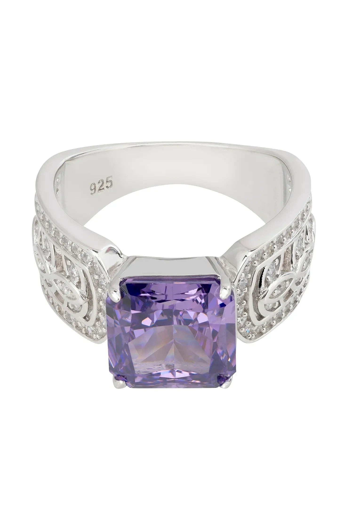 Amethyst engraved silver ring.