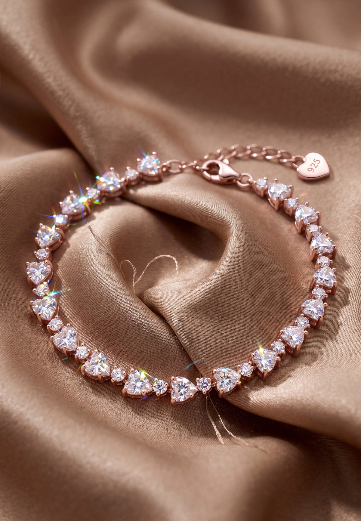 Asscher Cut Heart Tennis Bracelet Moissanite Silver
