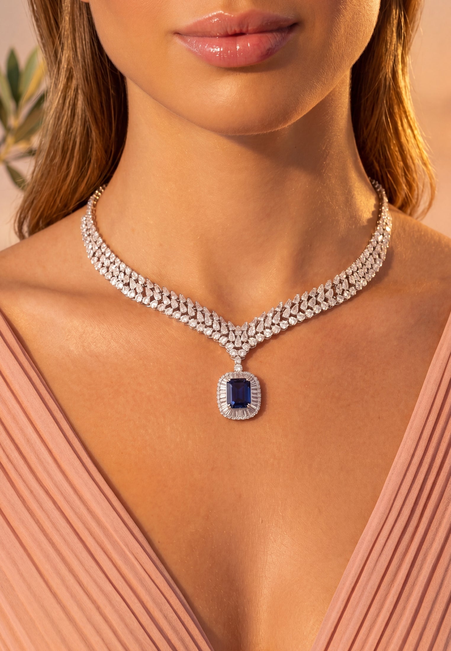 Countess Statement Sapphire Necklace Silver