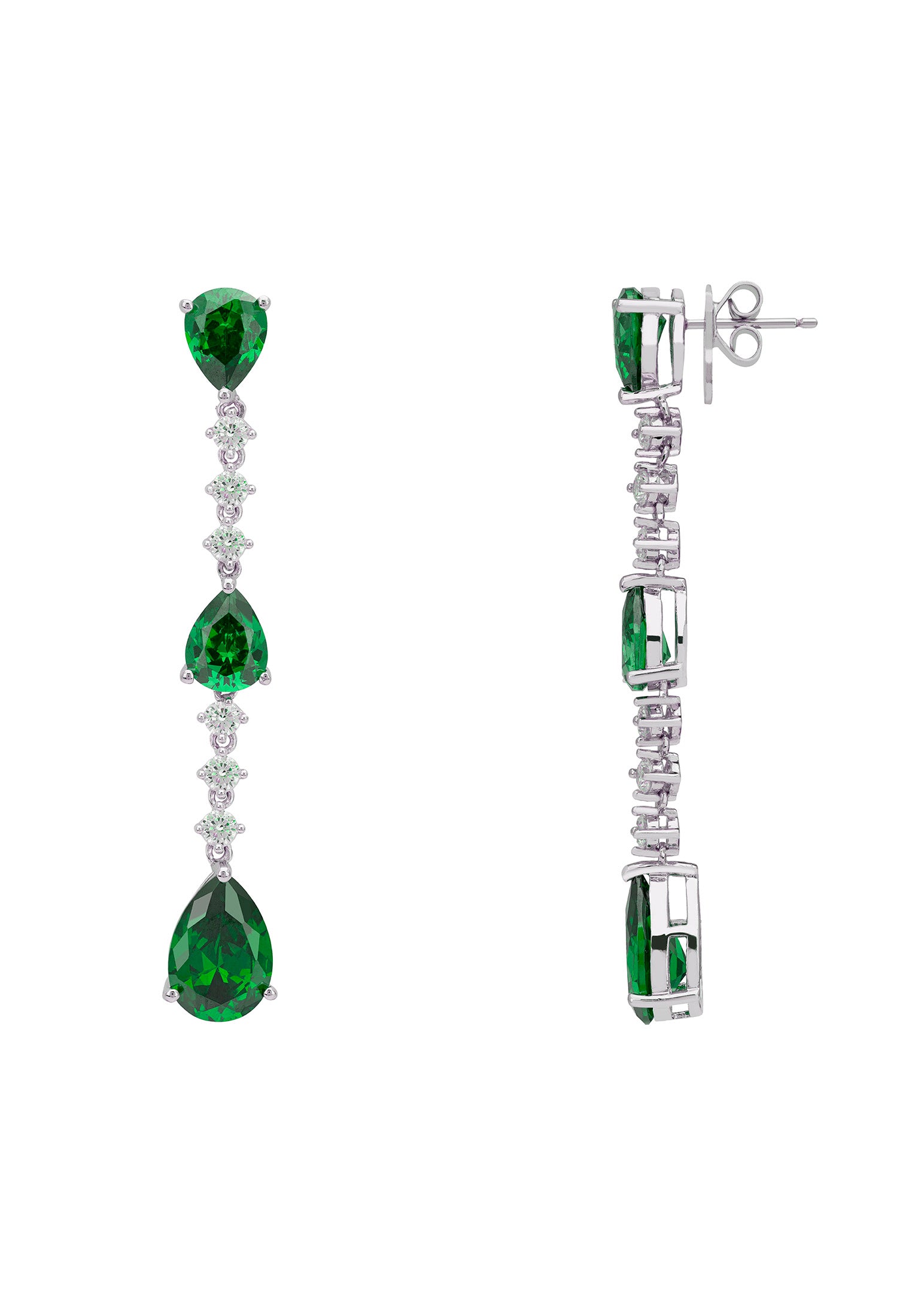 Elizabeth Drop Earrings Emerald Silver