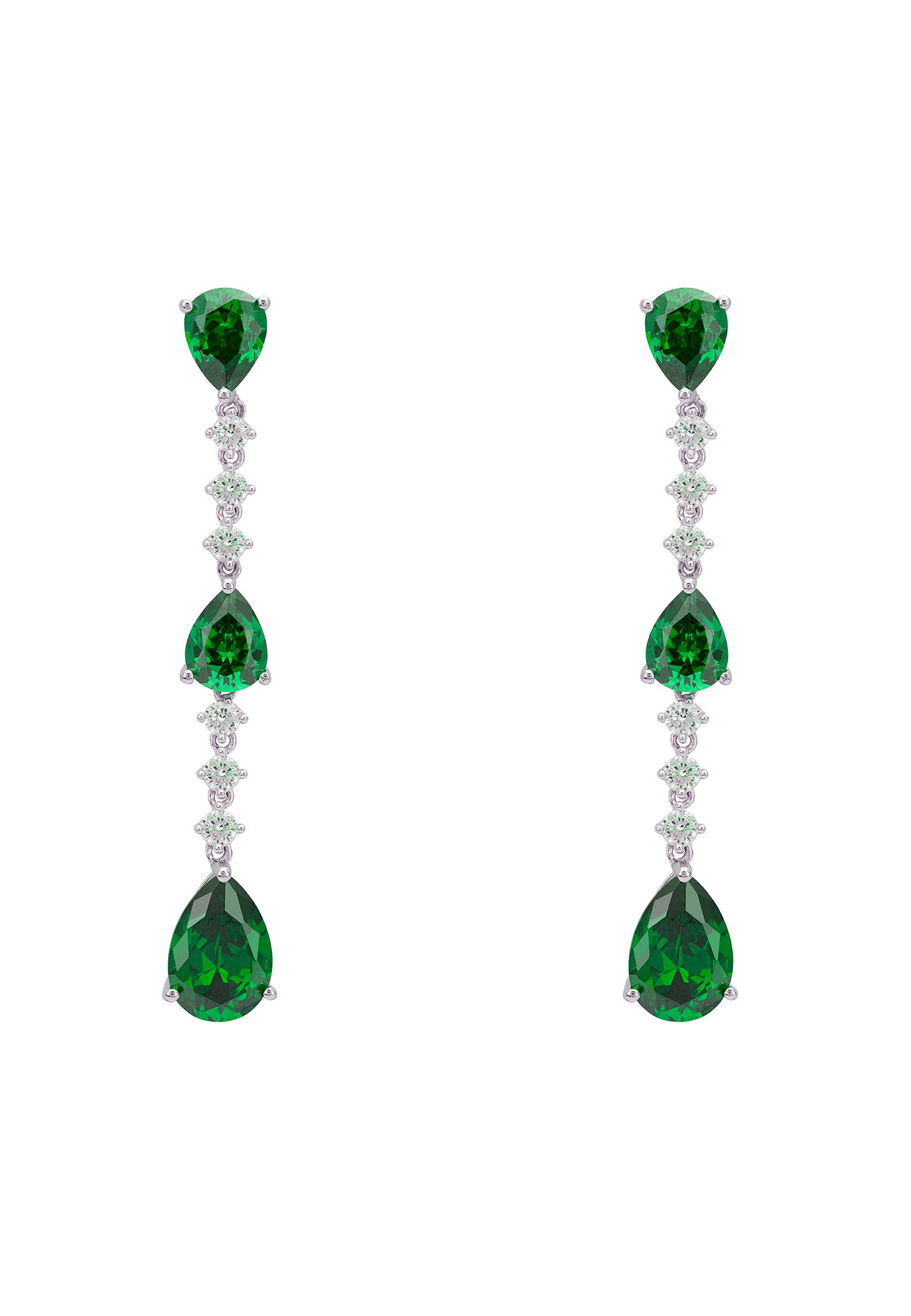 Elizabeth Drop Earrings Emerald Silver