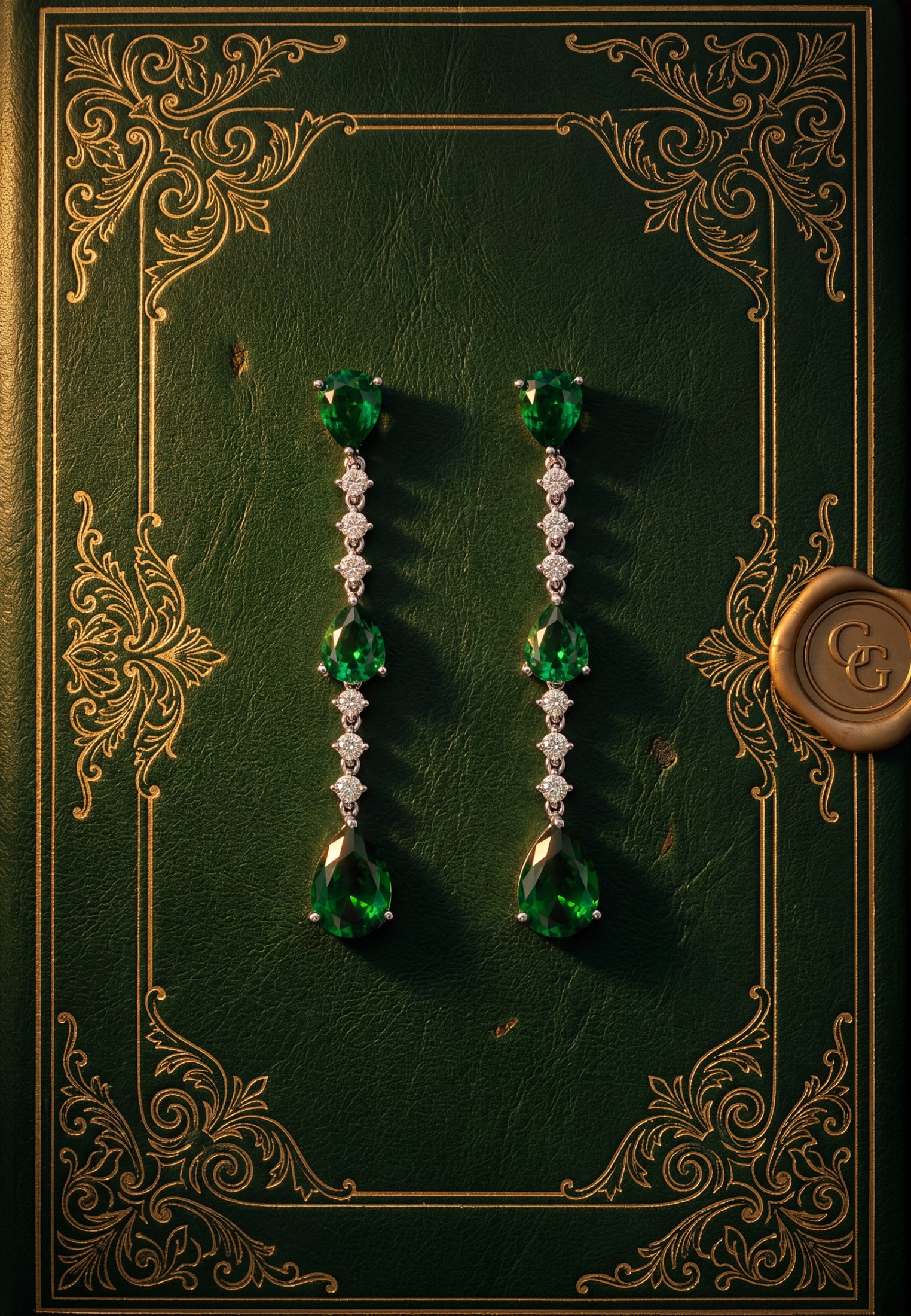 Elizabeth Drop Earrings Emerald Silver