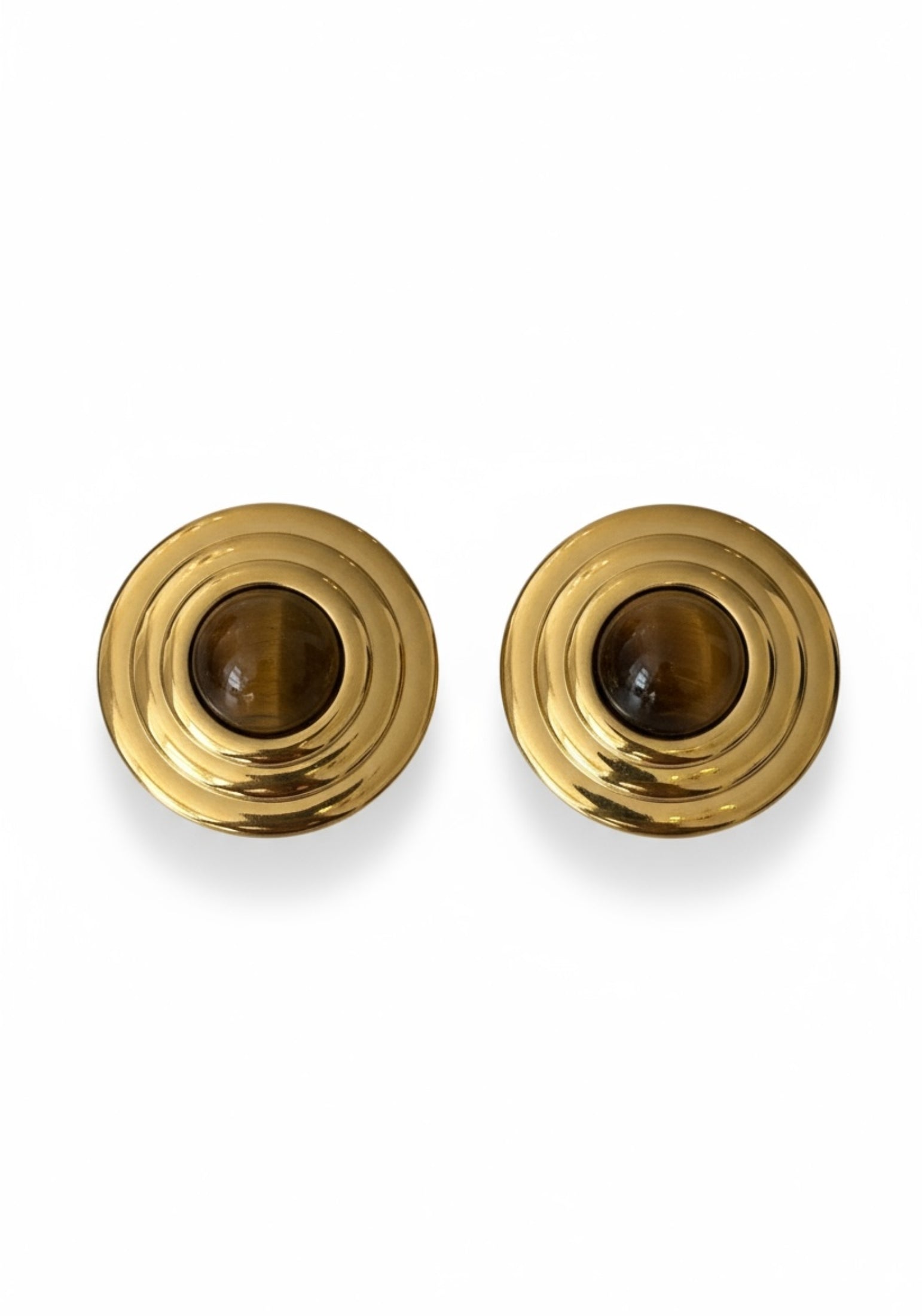 Gold tigers eye stud earrings.