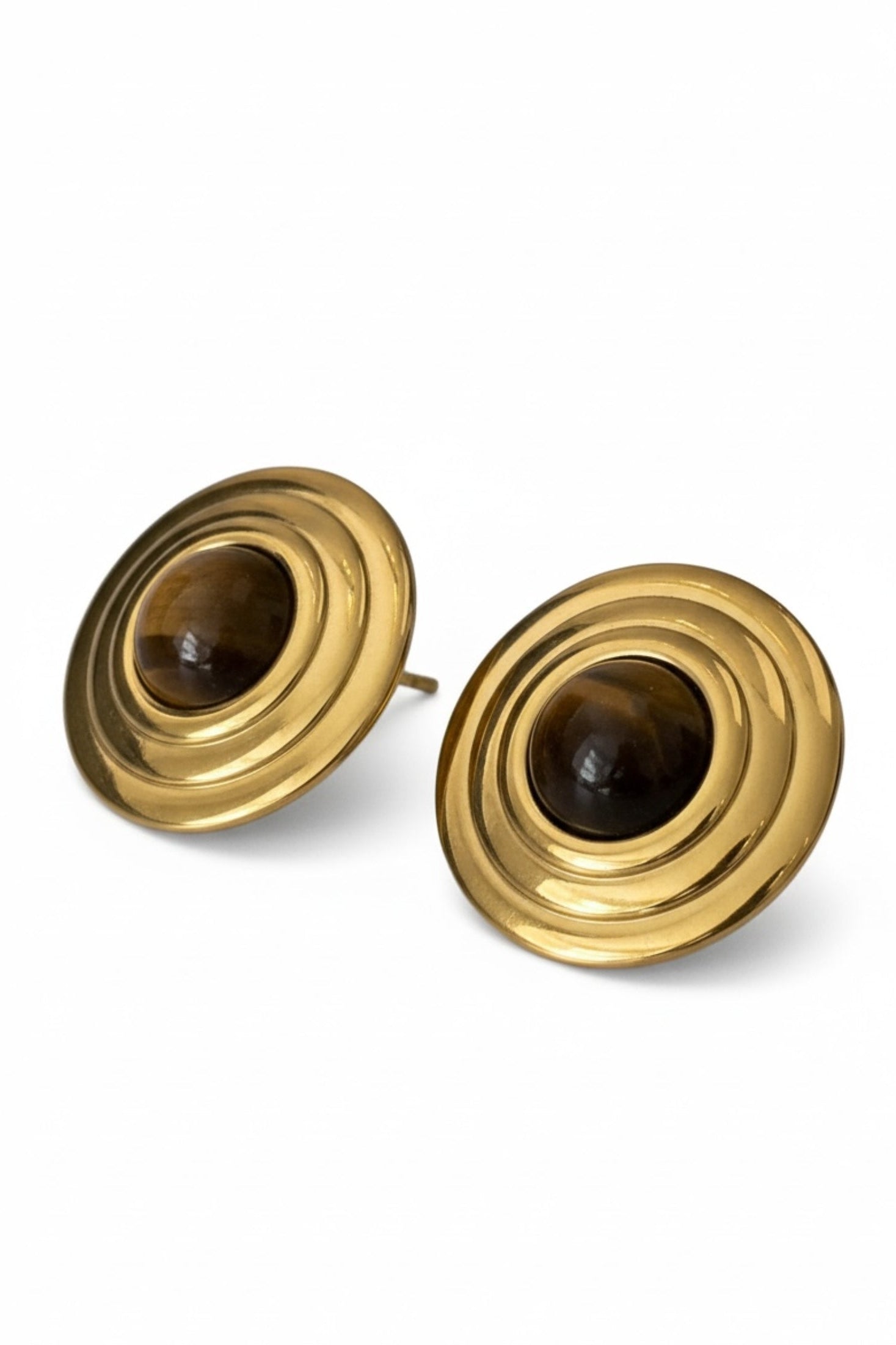 Gold tigers eye stud earrings.