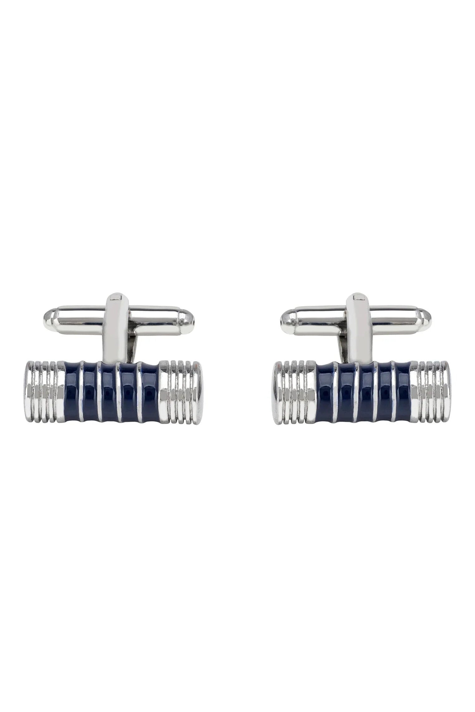 Silver and blue cufflinks.