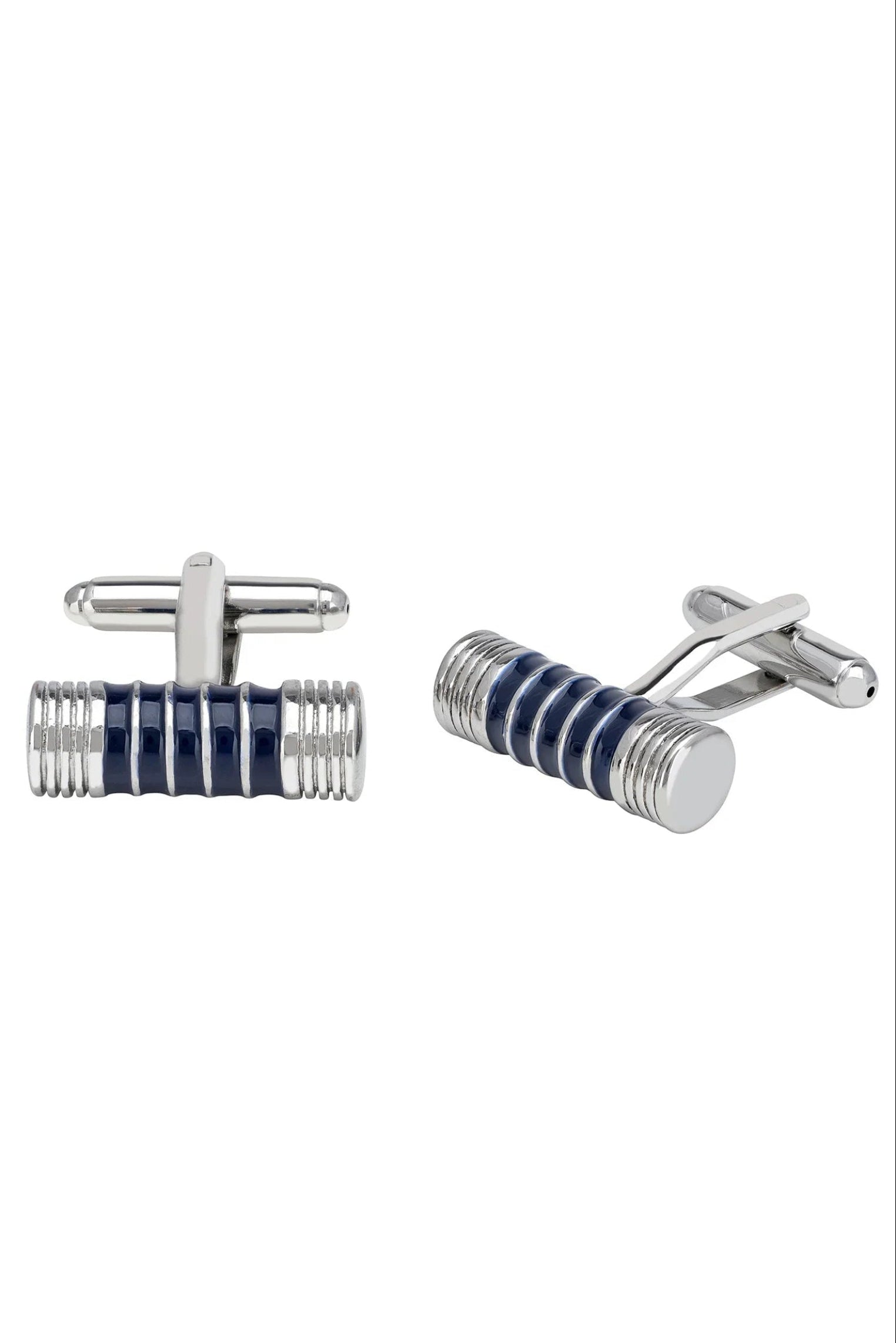 Silver and blue cufflinks.