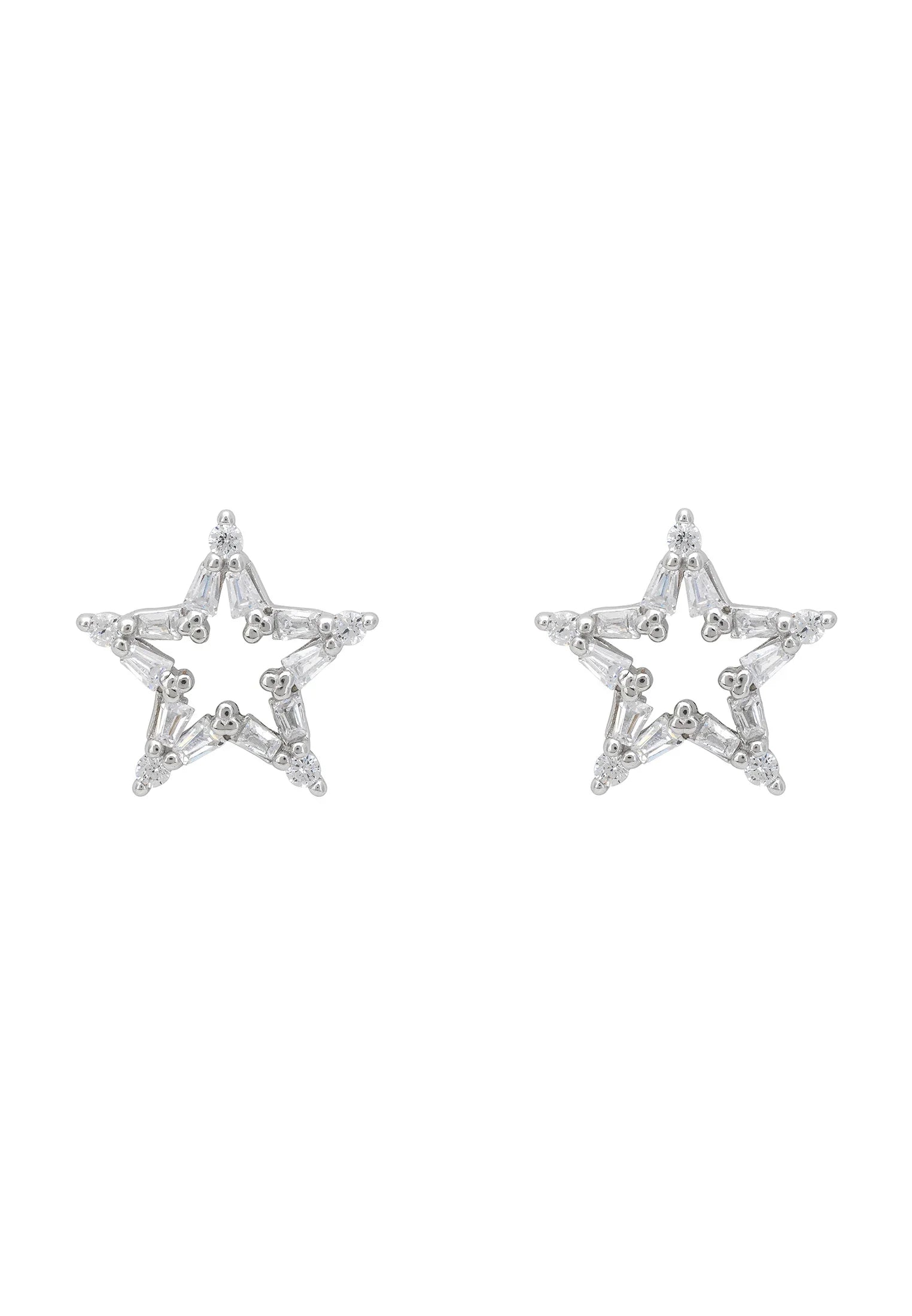 Clear gemstone silver star stud earrings.