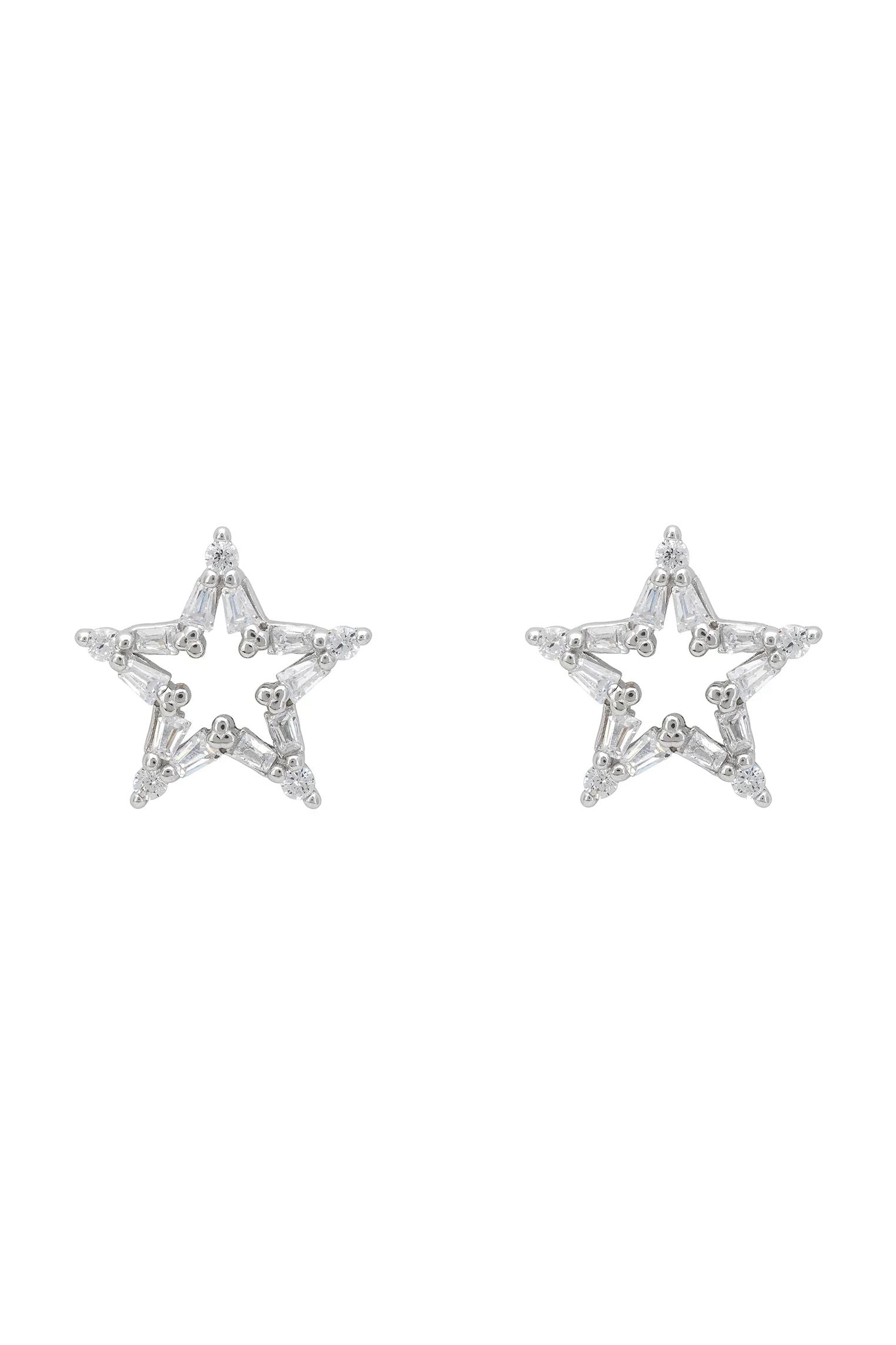 Clear gemstone silver star stud earrings.