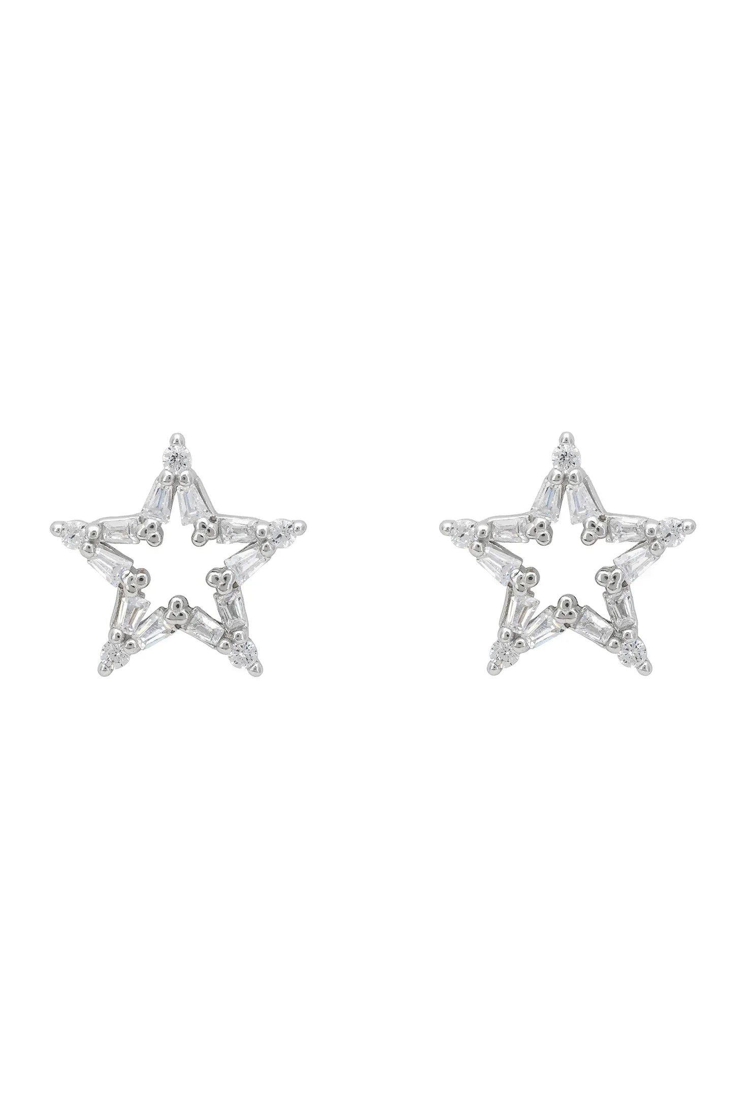 Clear gemstone silver star stud earrings.