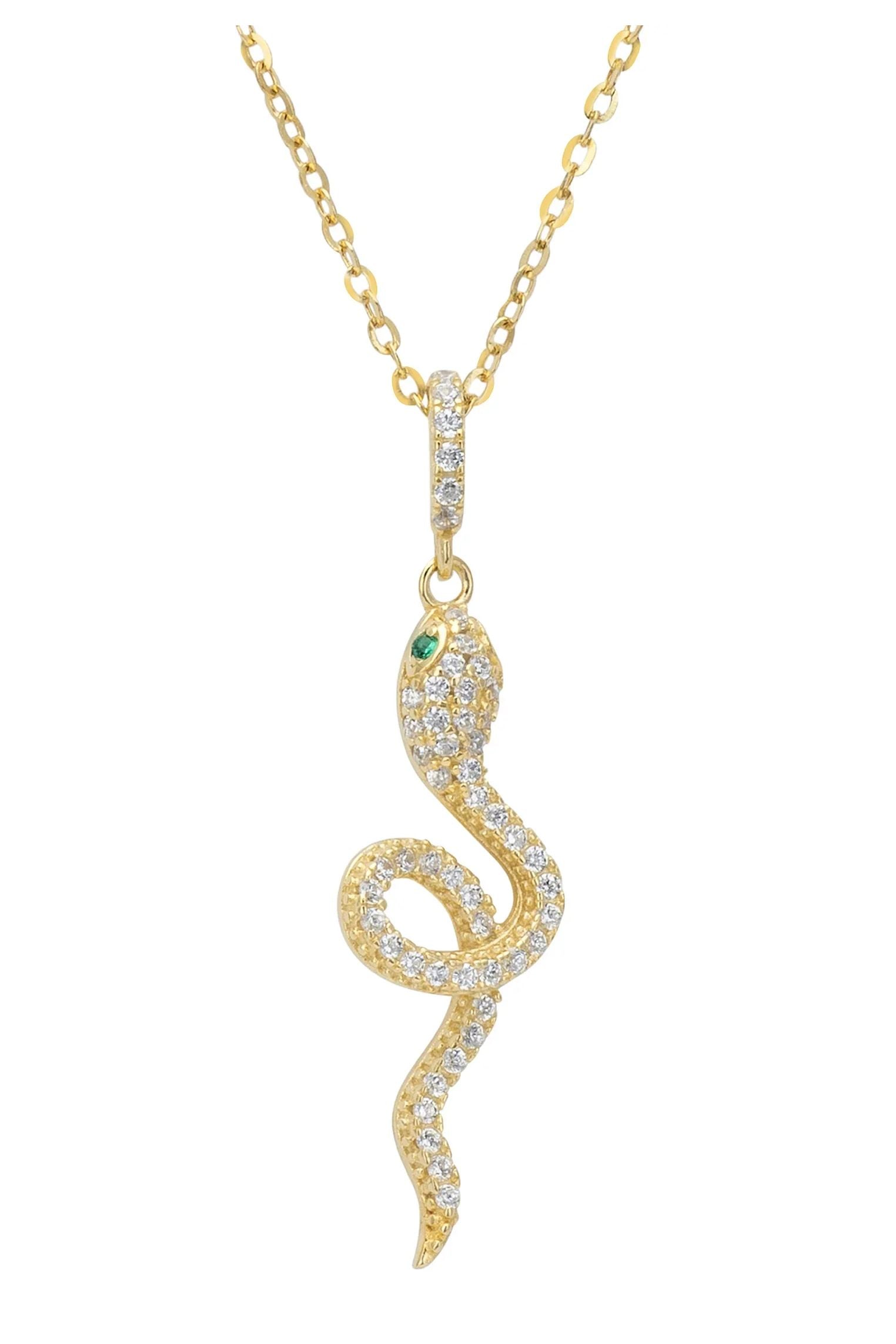 Close-up of the diamond and gold snake pendant.