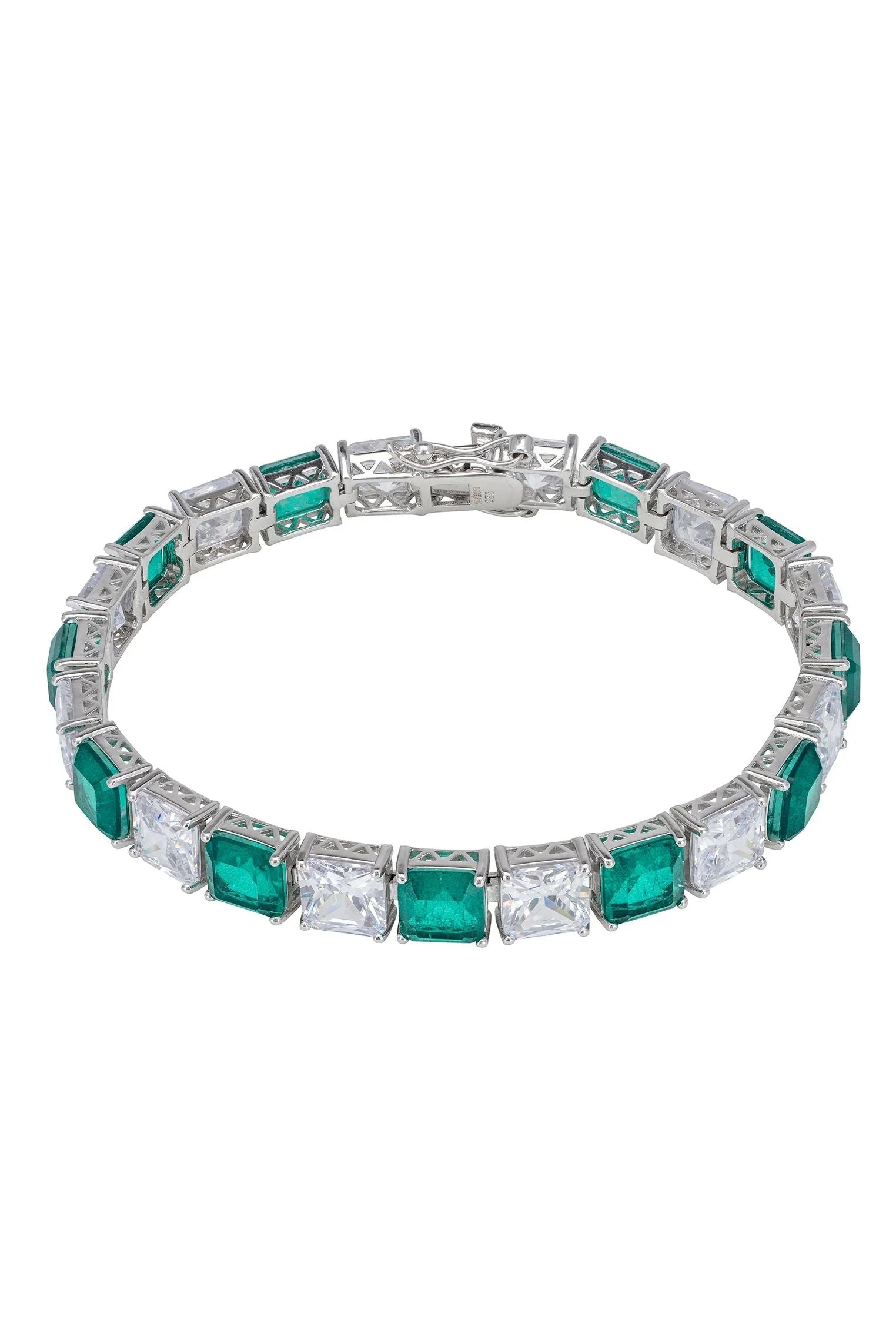 Square emerald and diamond bracelet.