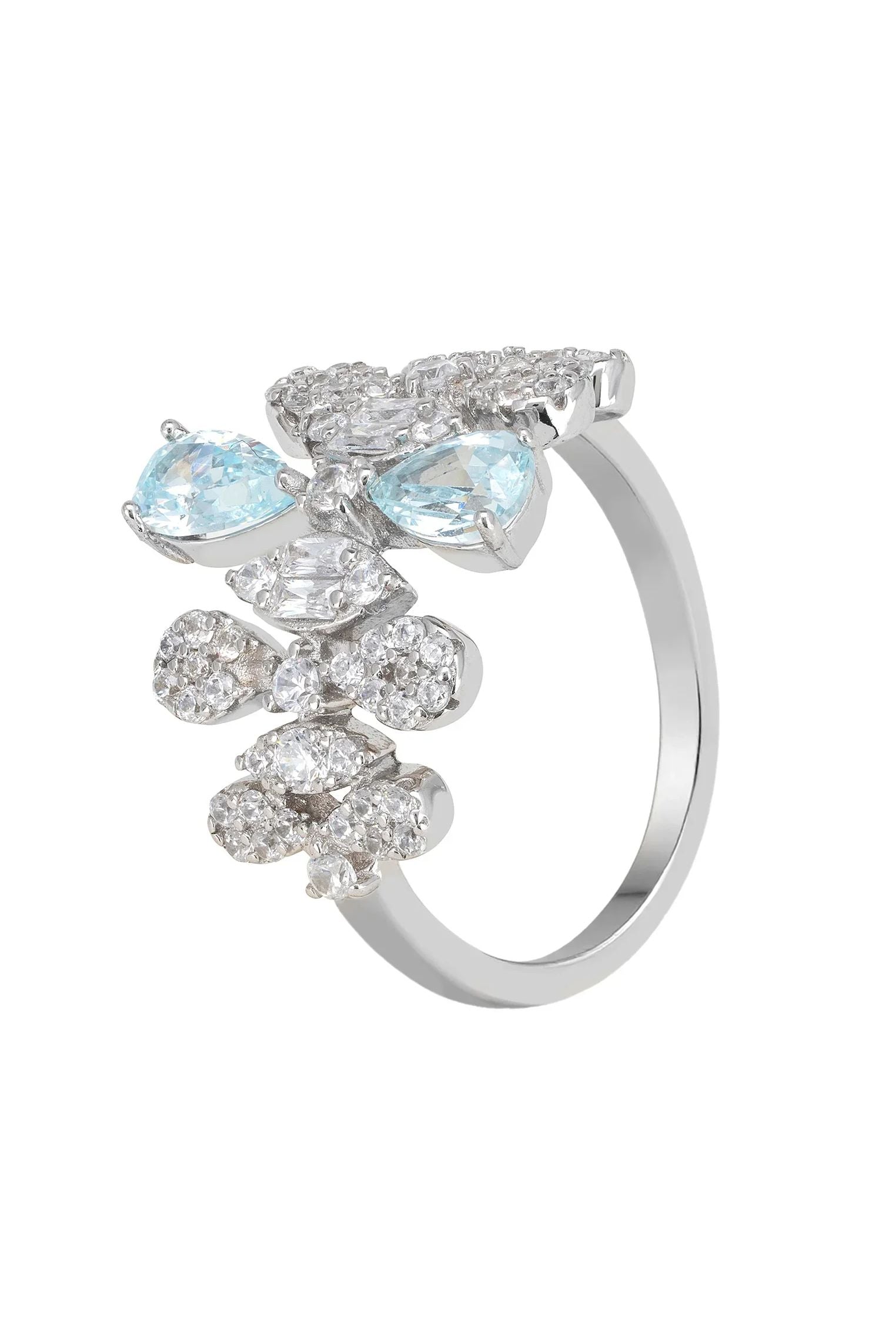 Aquamarine teardrops diamond ring.