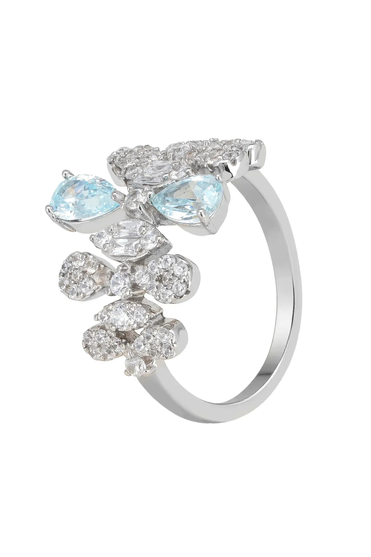 Aquamarine teardrops diamond ring.