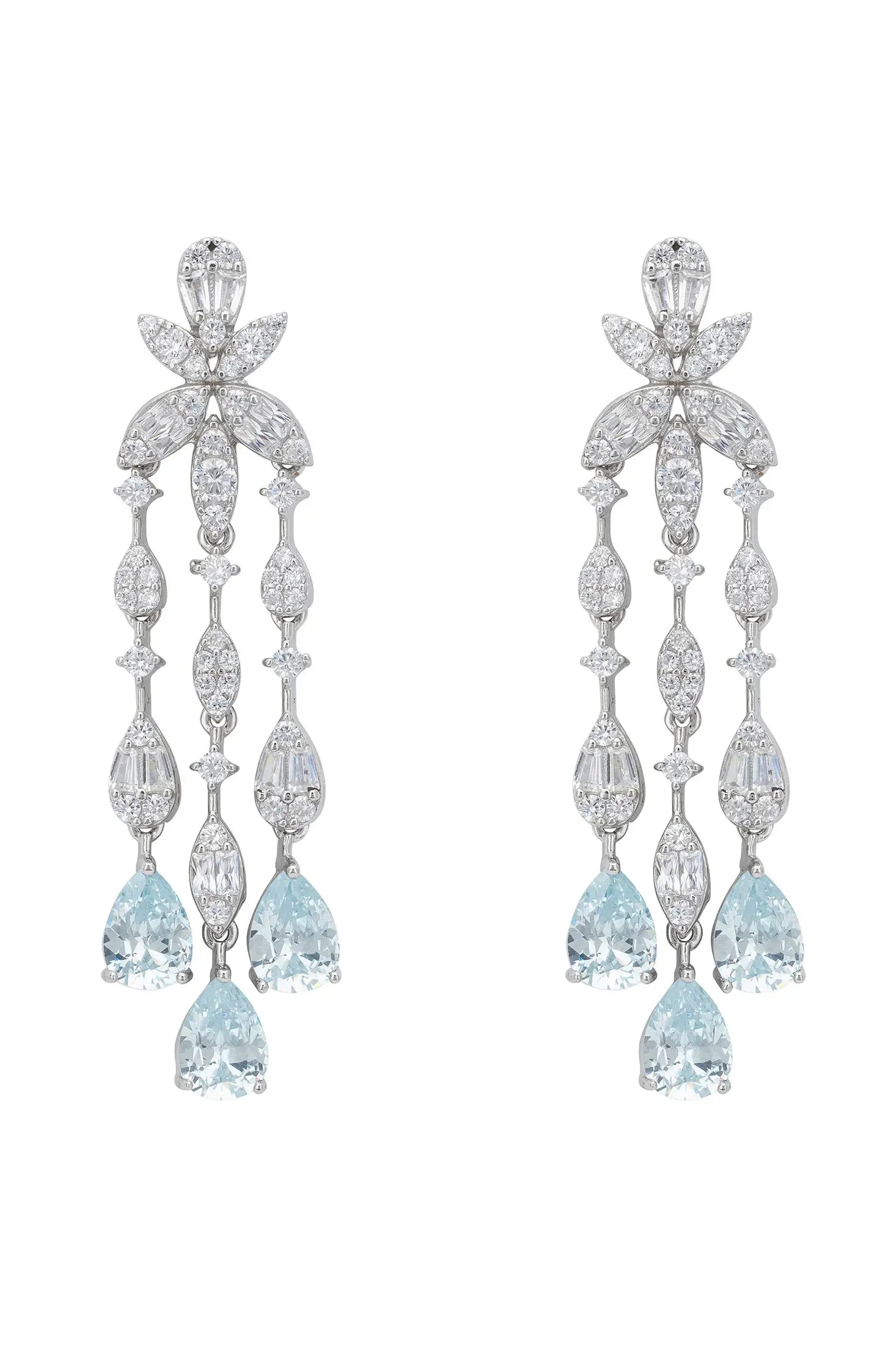 Aquamarine teardrops delicate diamond drop earrings.