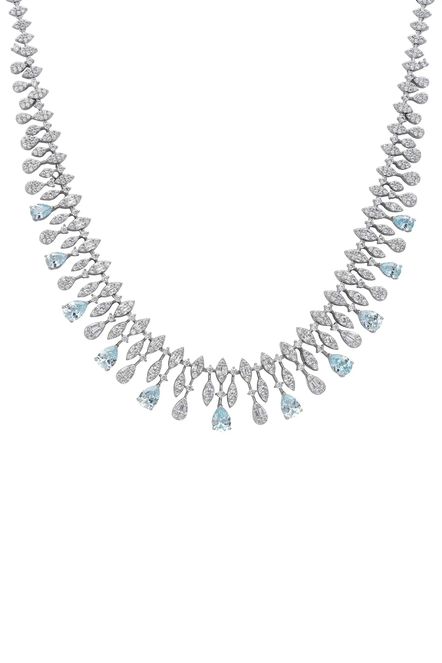 Aquamarine teardrops diamond necklace.