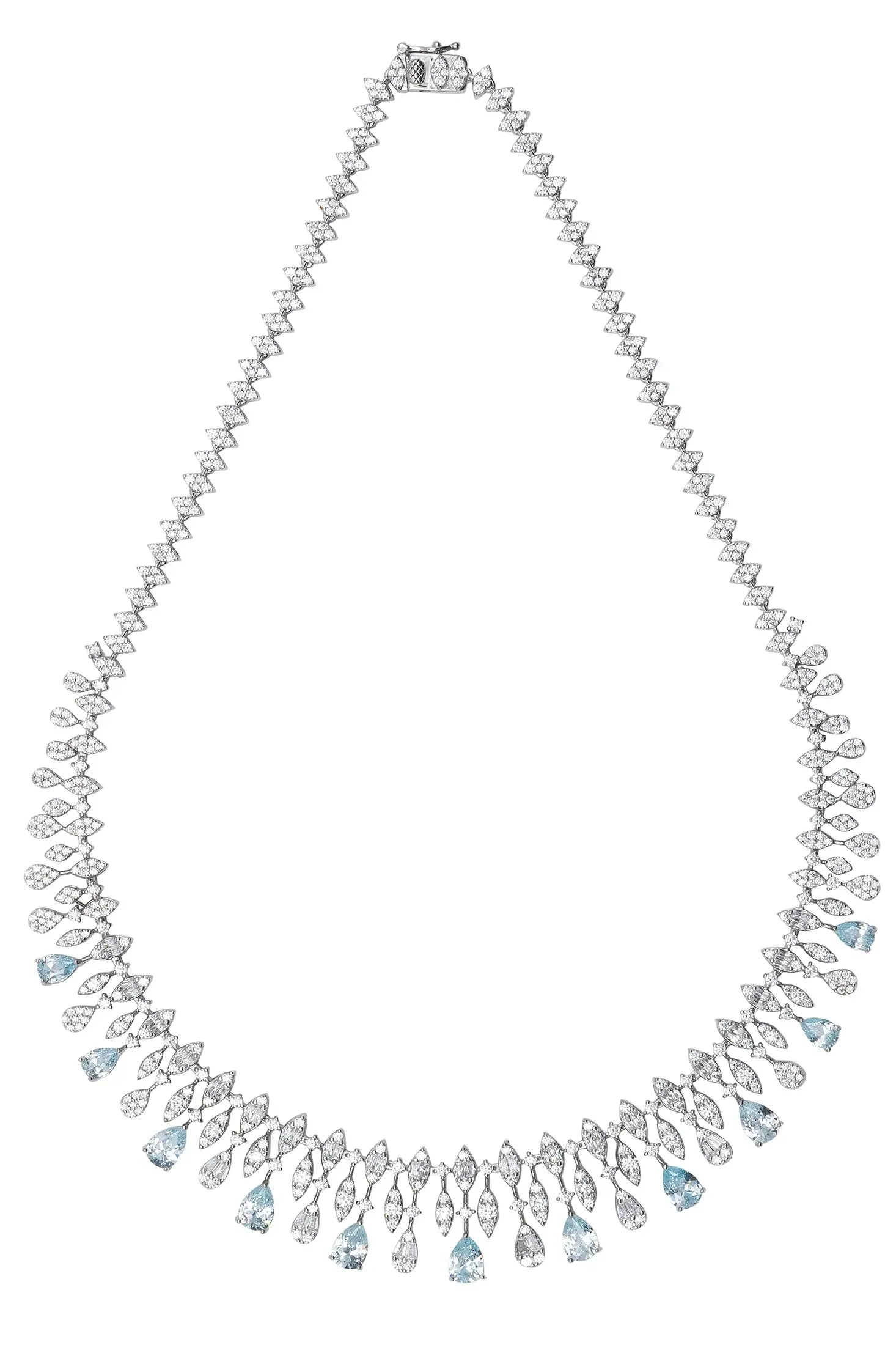 Aquamarine teardrops diamond necklace.