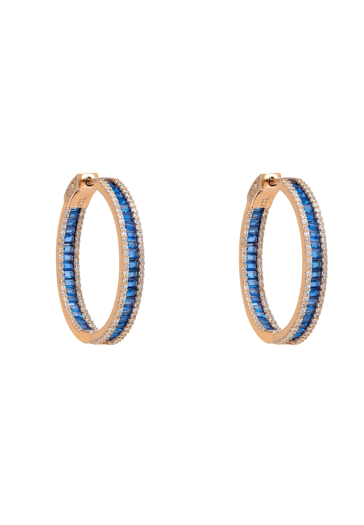Rose gold sapphire hoop earrings.