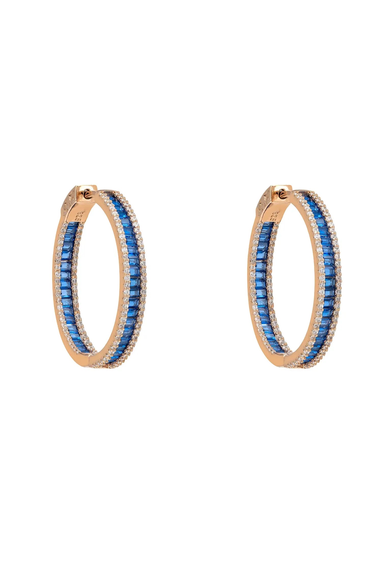 Rose gold sapphire hoop earrings.
