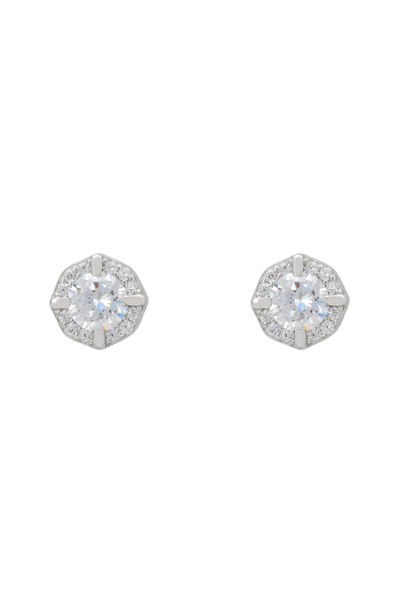 Halo diamond stud earrings.
