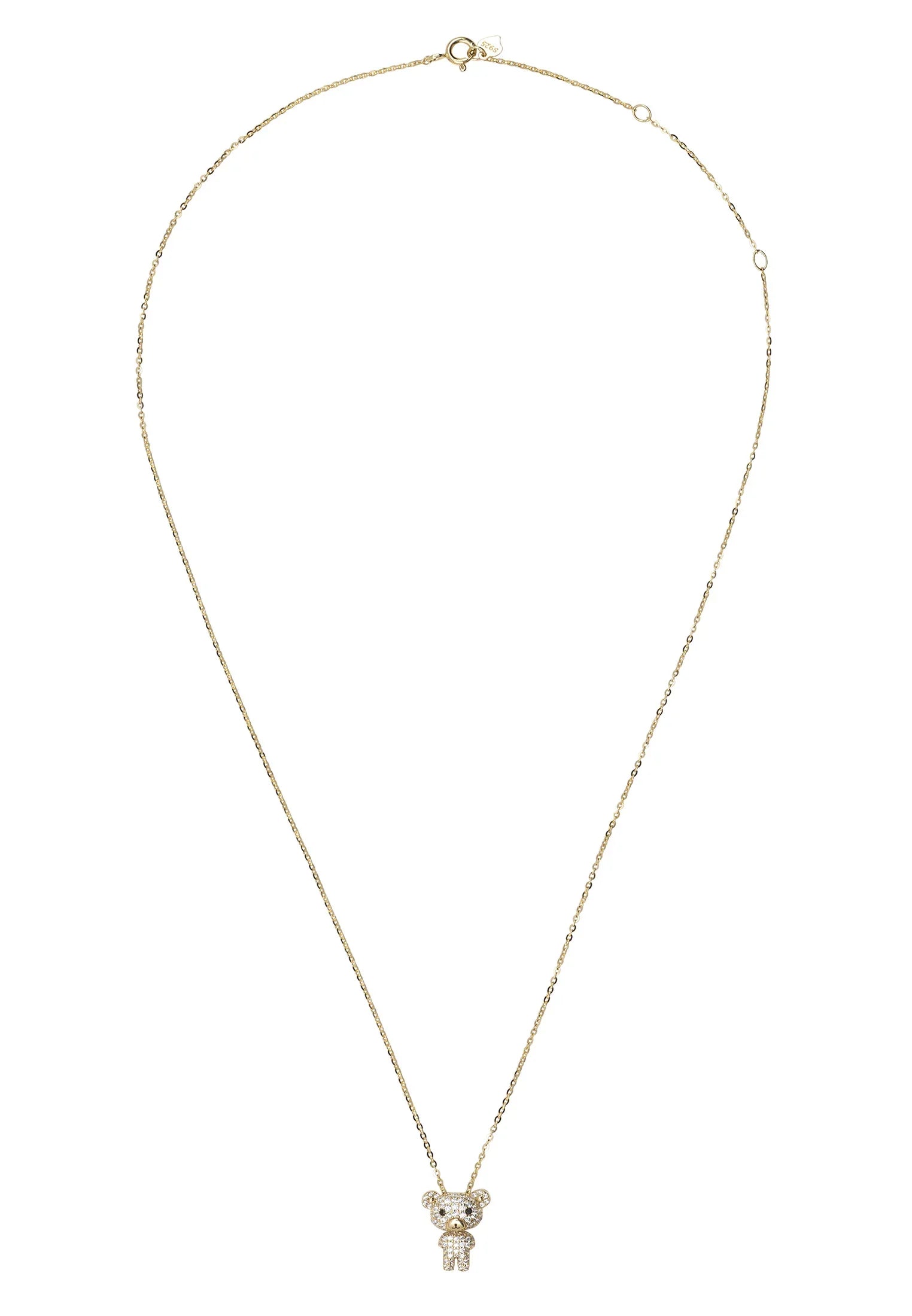 Diamond and gold teddy bear necklace.